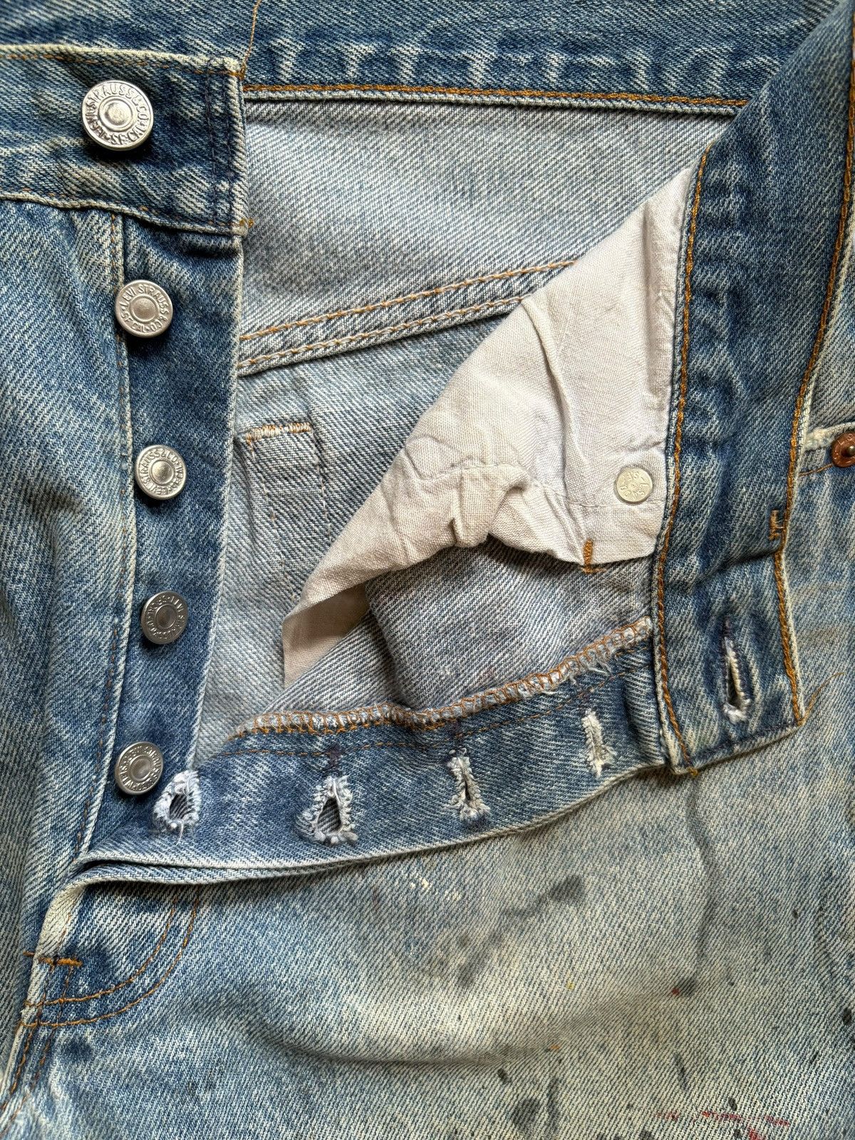 Levi's Vintage 90s Levis 501 Mud Wash Splattered Patched Jeans Size US 31 - 3 Thumbnail
