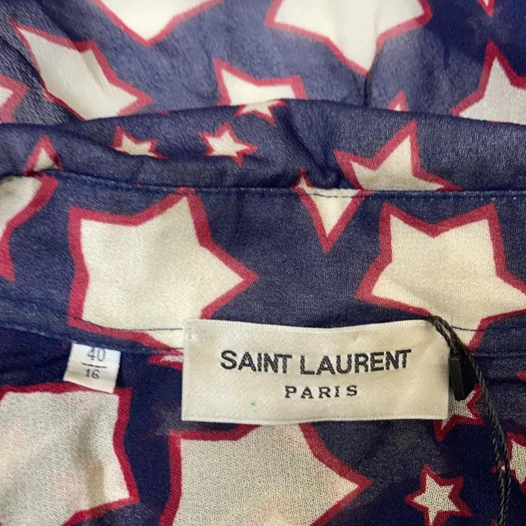 Hedi Slimane × Saint Laurent Paris F/W13 Blue Silk Star Button Up Shirt Size US L / EU 52-54 / 3 - 3 Thumbnail