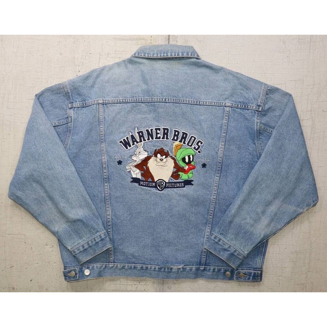 Vintage Vintage 90s Warner Bros Looney Tunes Denim Jacket Taz XL Size US XL / EU 56 / 4 - 7 Thumbnail