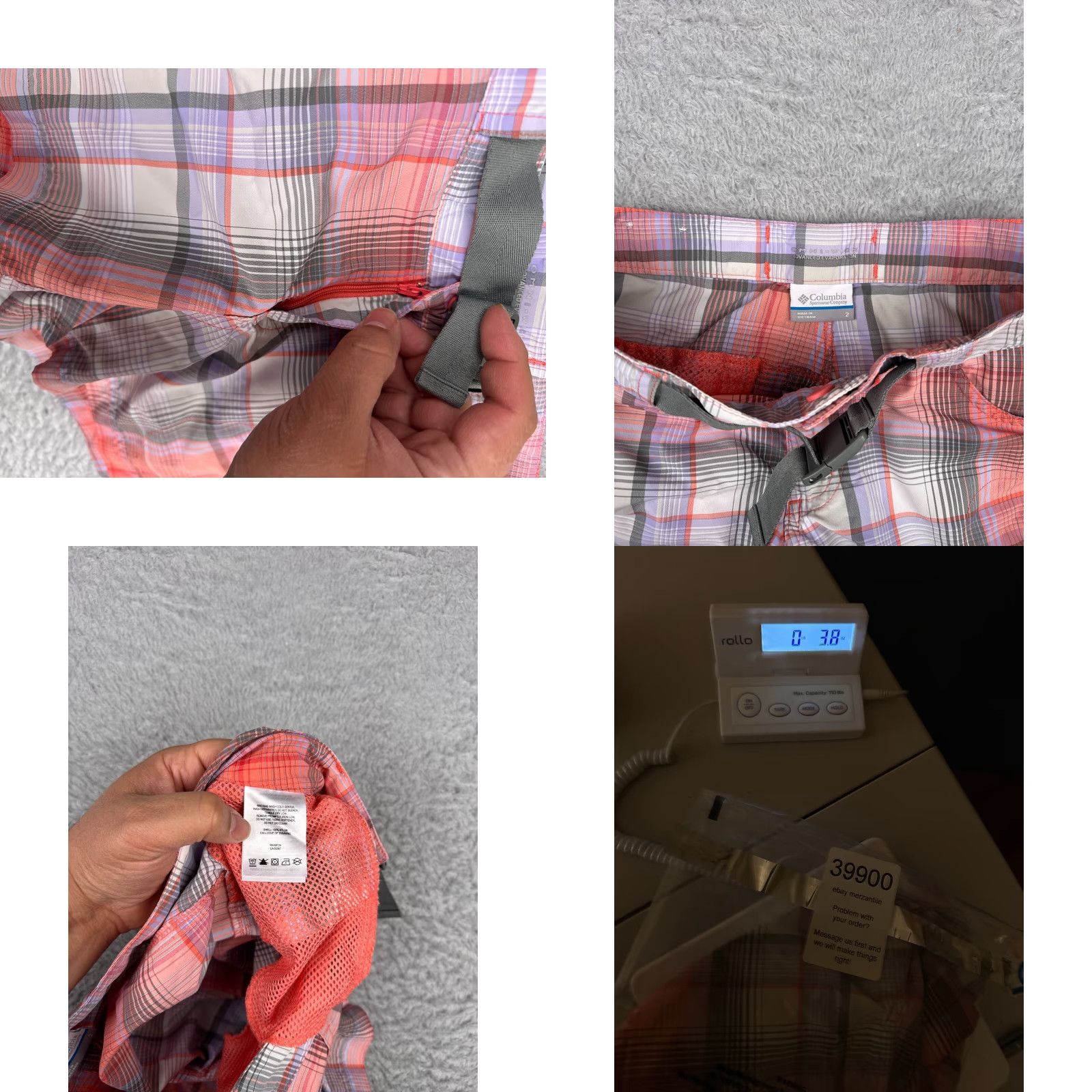Vintage Columbia Shorts 2 Pink Plaid Belted Cargo 100% Nylon Hiking Activewear Casual Travel Womens Size 26" / US 2 / IT 38 - 8 Thumbnail