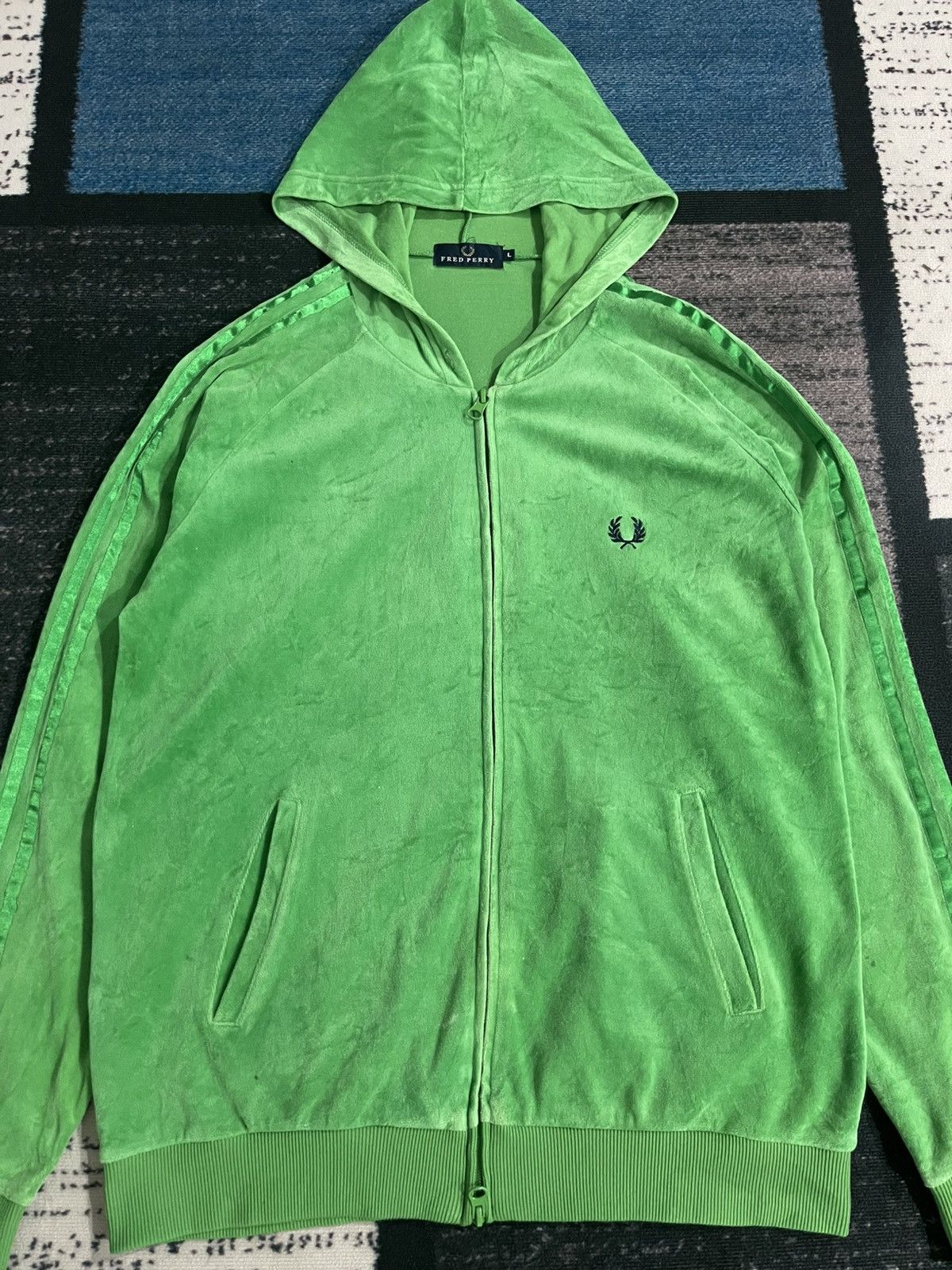Fred Perry × Vintage Vintage Fred Perry Velvet Green Hoodie Jacket Size US L / EU 52-54 / 3 - 5 Thumbnail