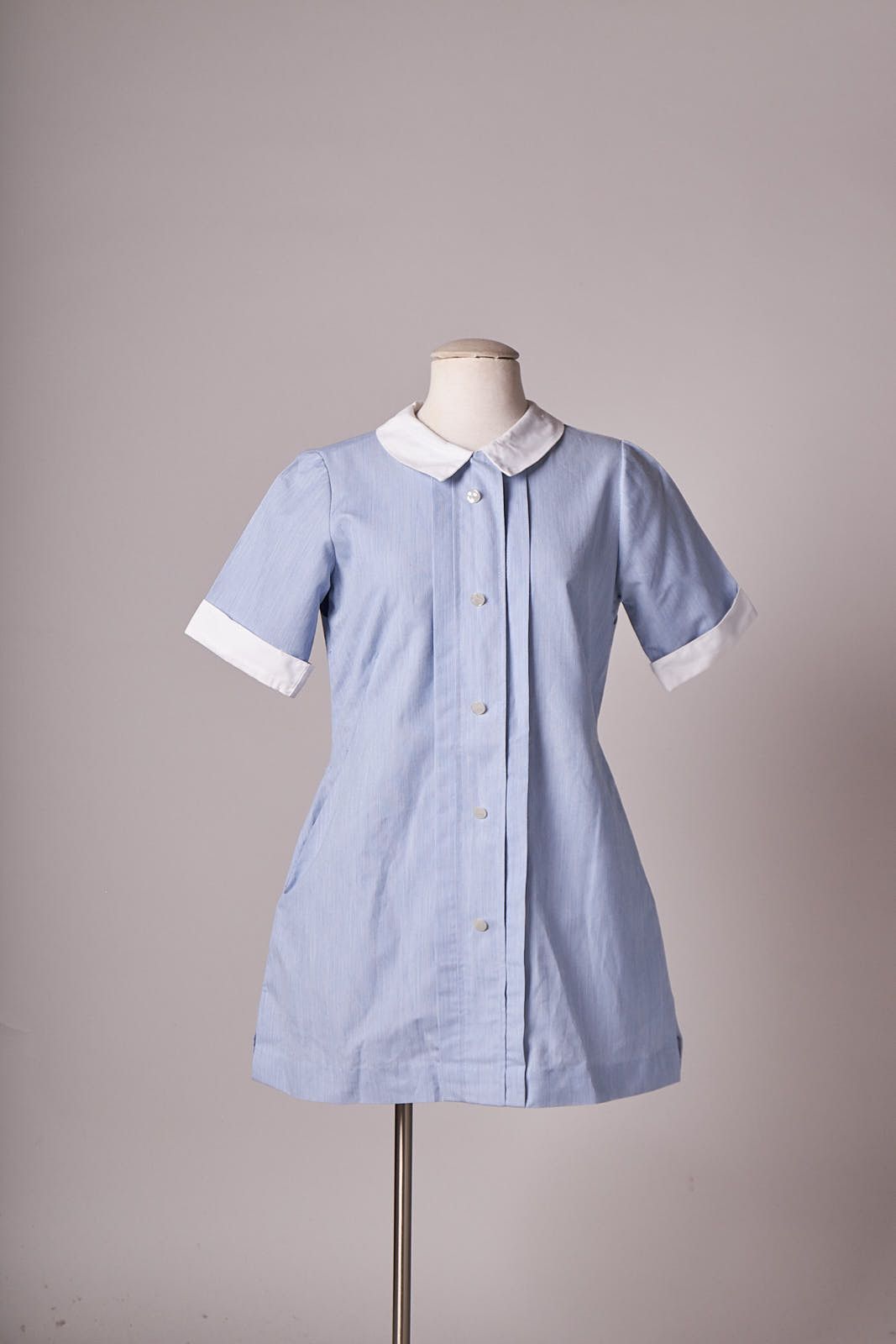 image of Vintage 1960S Waitress Dress Uniform in Blue White, Women's (Size Small)