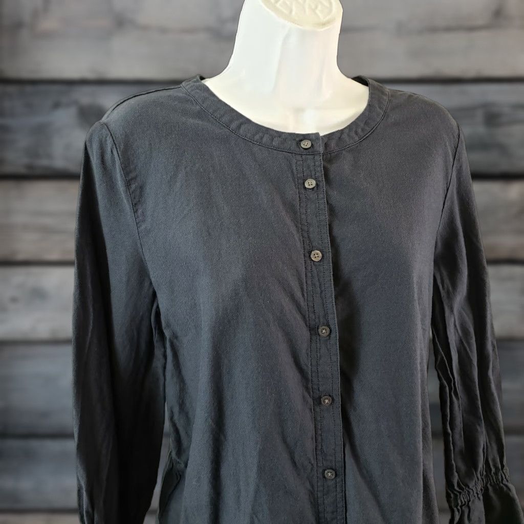 Ann Taylor Ann Taylor LOFT Womens Button Front Top Sz Medium Blue Long Sleeve Cotton Shirt Size M / US 6-8 / IT 42-44 - 1 Thumbnail