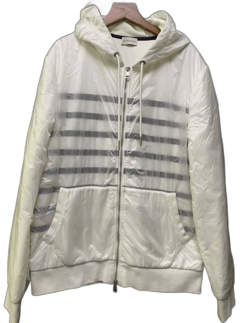 Moncler Moncler White Hooded Jacket with Stripes Size US M / EU 48-50 / 2 - 1 Thumbnail