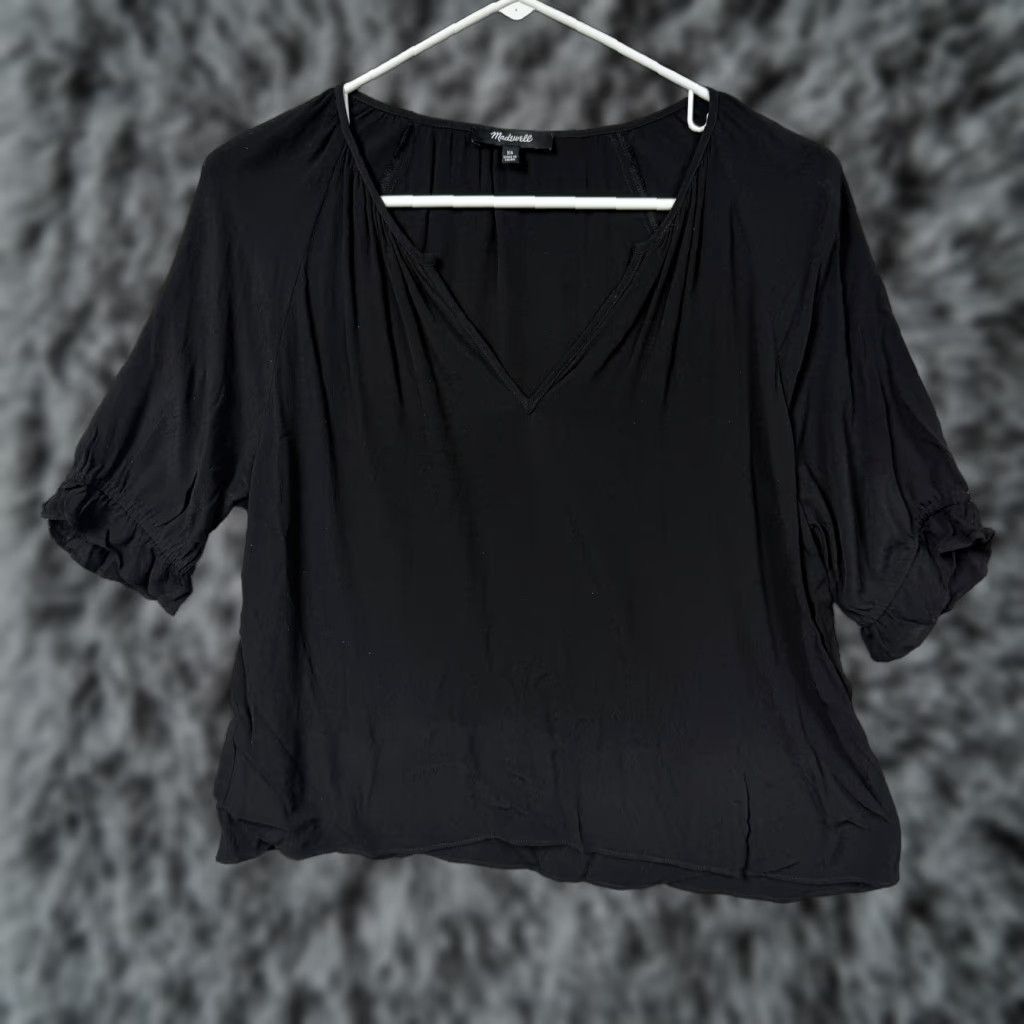 Madewell Madewell Blouse Womens XS Black V-Neck Puff Sleeve Ruffle Boho Chic Romantic Size XS / US 0-2 / IT 36-38 - 1 Thumbnail
