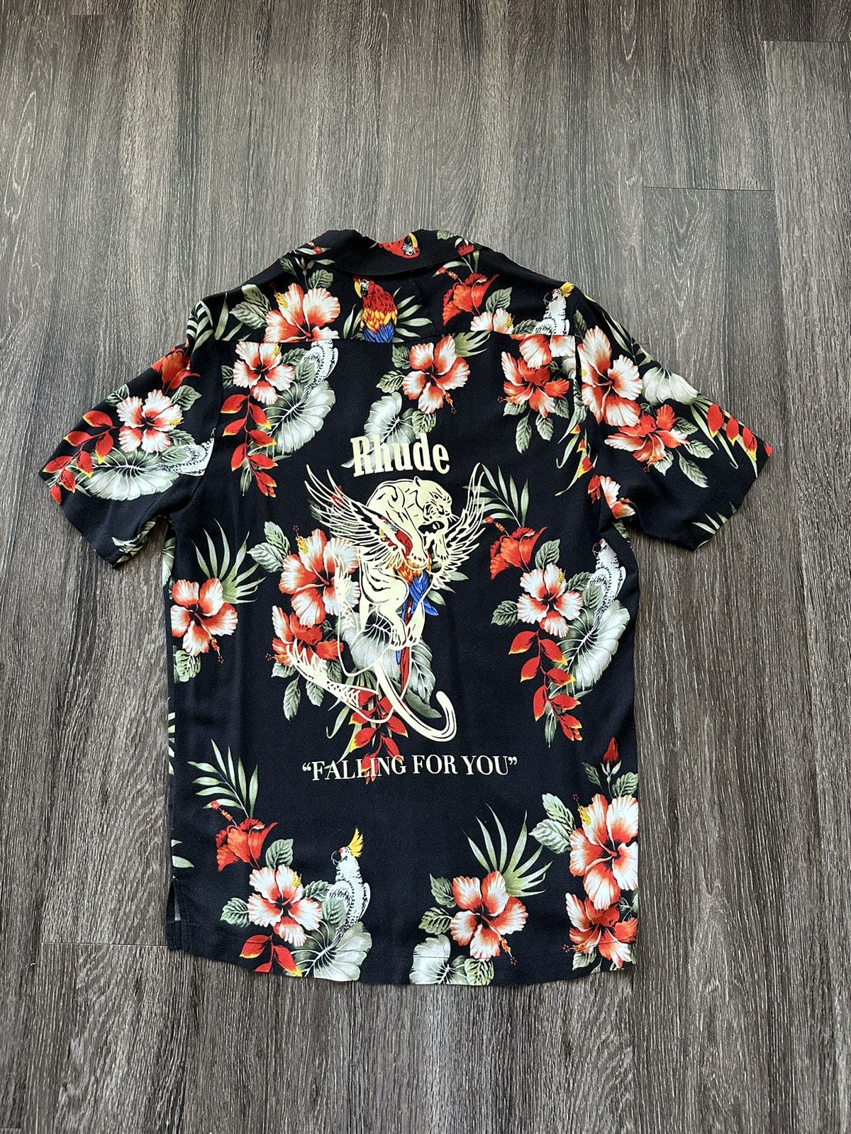 image of Rhude “ Falling For You “ Short Sleeve Button Up Sz. Small in Black, Men's