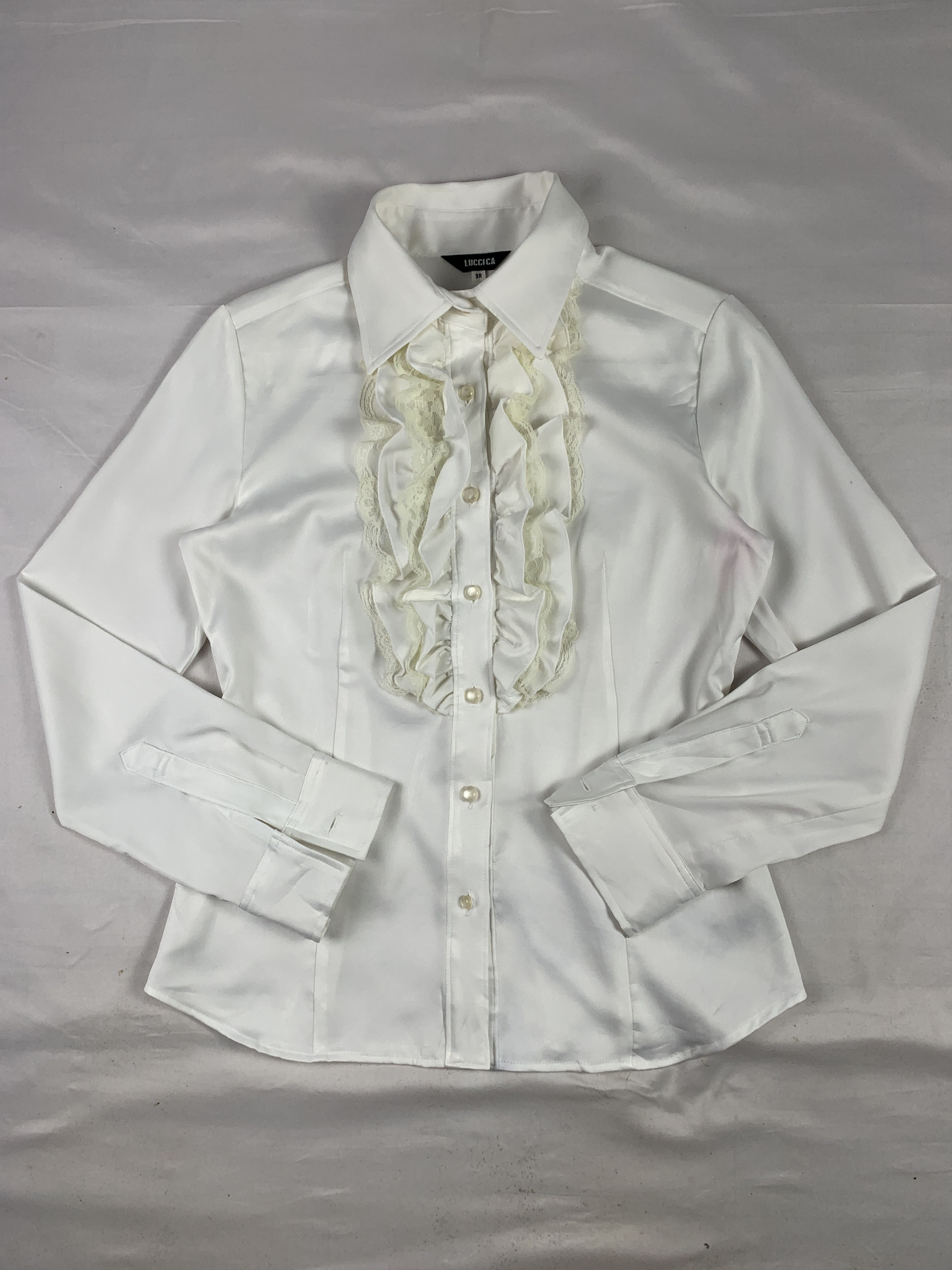 Japanese Brand Luccia White Ruffle Trim Blouse (M) Size M / US 6-8 / IT 42-44 - 1 Thumbnail