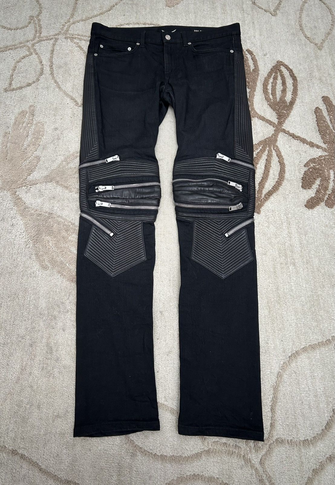 Saint Laurent Paris D04 Moto Zip Biker Denim Jeans with Leather