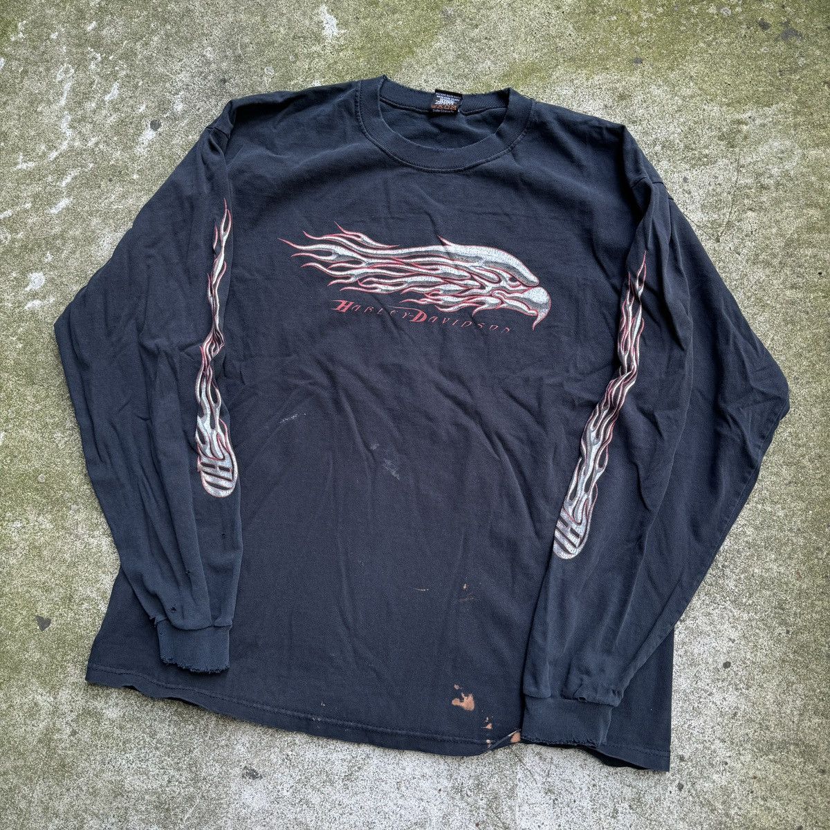 Harley Davidson Thrashed Faded Distressed Flame Longsleeve ERD Grunge Chrome Size US XL / EU 56 / 4 - 10 Thumbnail