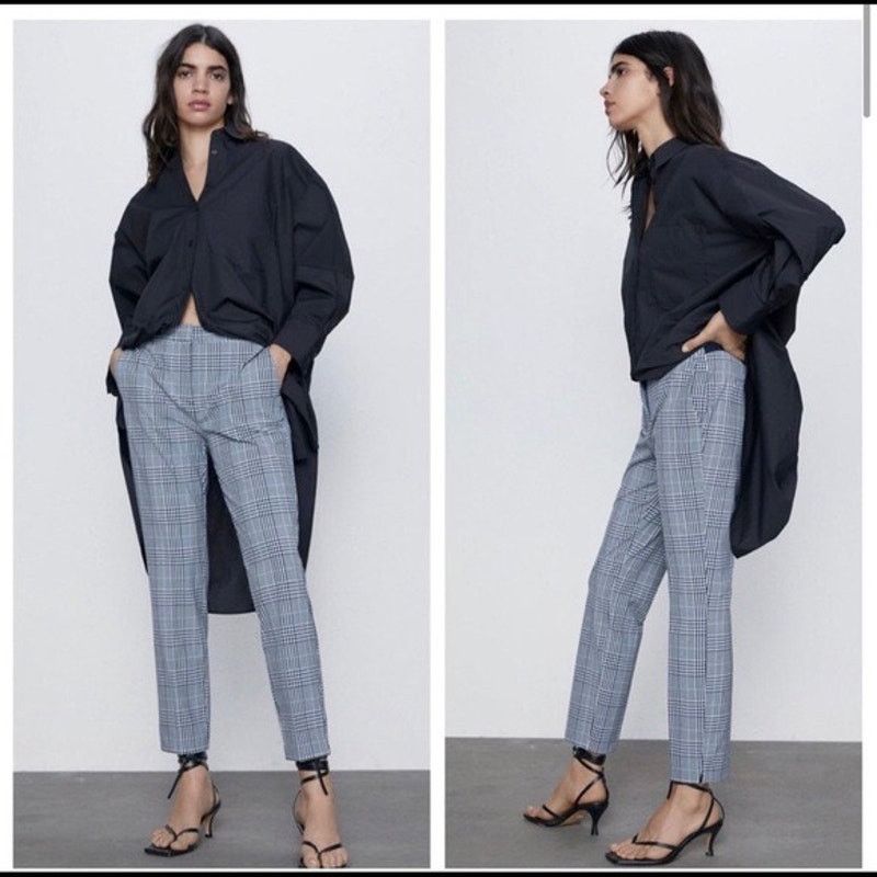 Zara ZARA Plaid Slim Leg Ankle Trousers Blue Womens Large Size 34" / US 12 / IT 48 - 9 Thumbnail