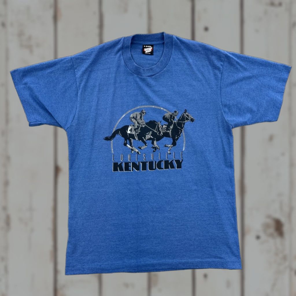 Vintage VINTAGE Screen Stars Best Mens XL Blue Single Stitch Shirt Made In USA Louisville Ky Shirt XL Blue Mens Short Sleeve Crew Neck Knit USA Theme 90s? Size US XL / EU 56 / 4 - 1 Thumbnail