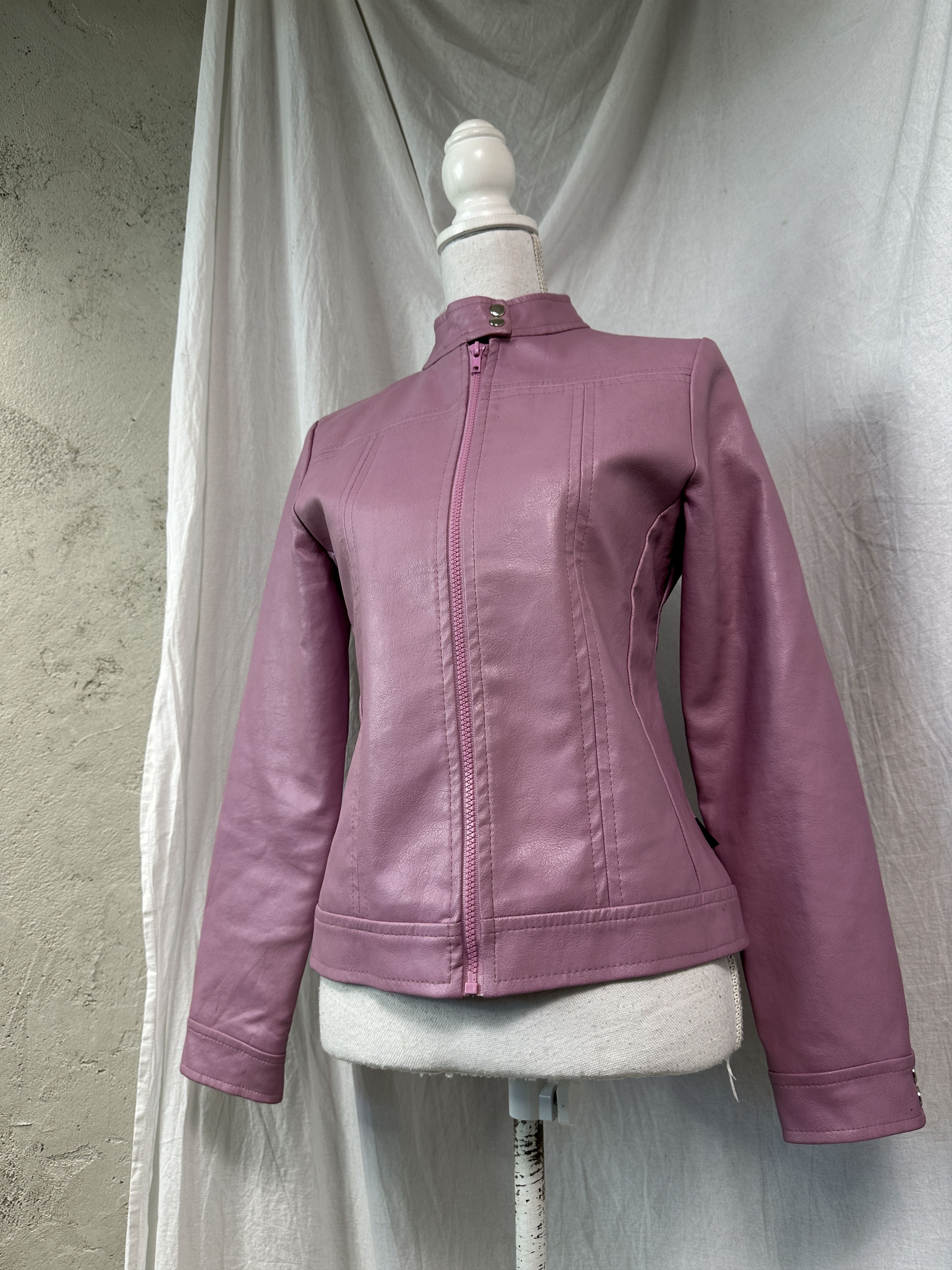 Vintage Biker Moto Racing Pink Faux Leather Jacket 90s