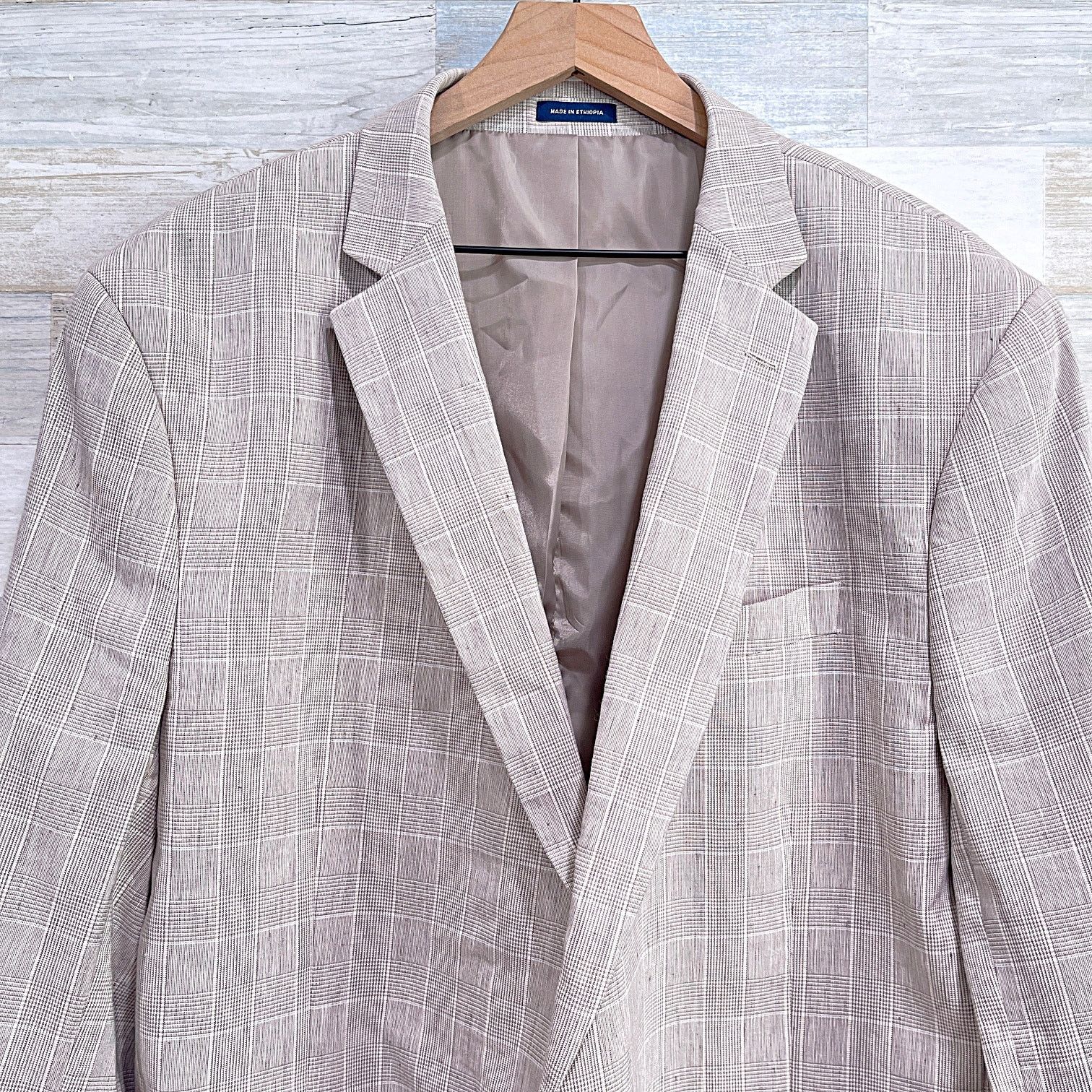 Stafford Stafford Linen Summer Sport Coat Jacket Beige Check Men 50R Size 50R - 2 Thumbnail