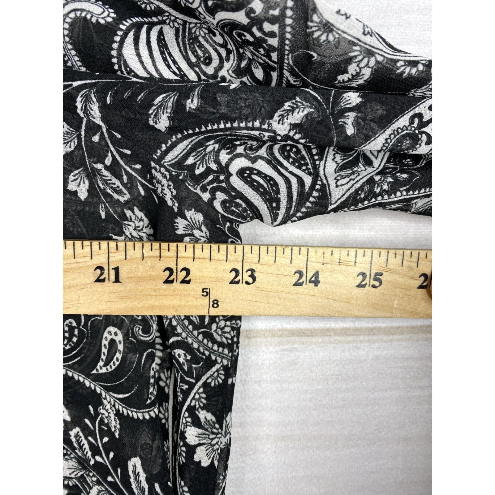 Vintage a.n.a Blouse Top Womens XL Black White Mock Neck Long Sleeve Sheer Geometric Chambray Polyester Button Pullover Casual Occasion Size XL / US 12-14 / IT 48-50 - 7 Thumbnail