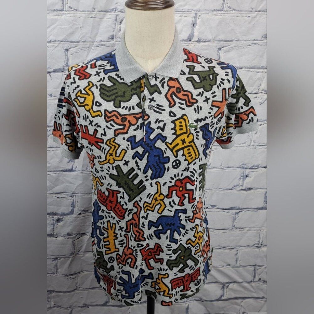 ★激レアXL★ lacoste × Keith haring ポロシャツ　総柄 Lacoste - Keith Haring Marine Blue & White Printed Polo