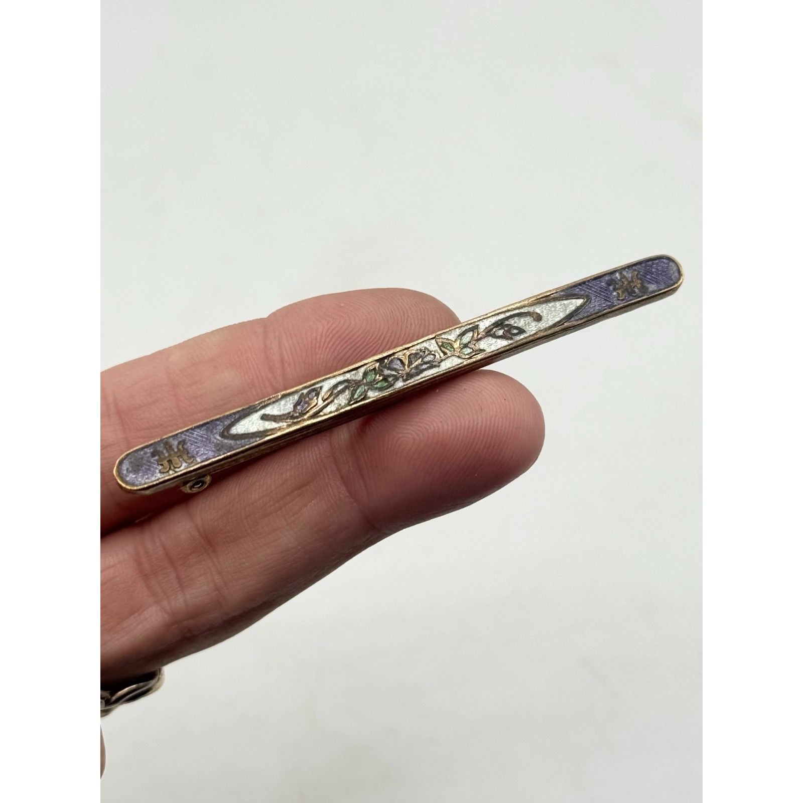 Vintage Antique purple guilloche enamel floral bar pin Size ONE SIZE - 2 Thumbnail