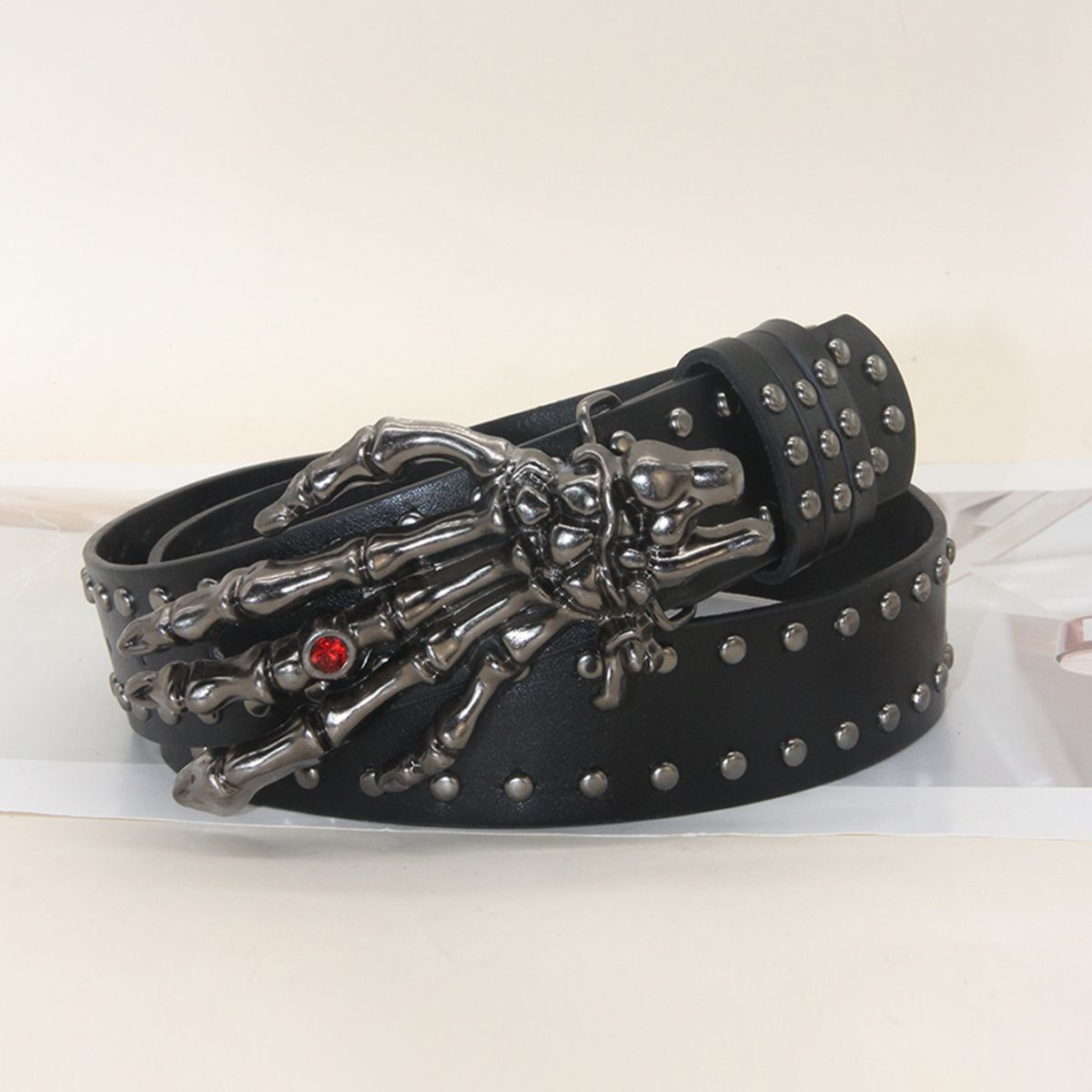 Designer Skull Design Vintage Belt Riveted Belts Menswear Accessories Size ONE SIZE - 5 Thumbnail