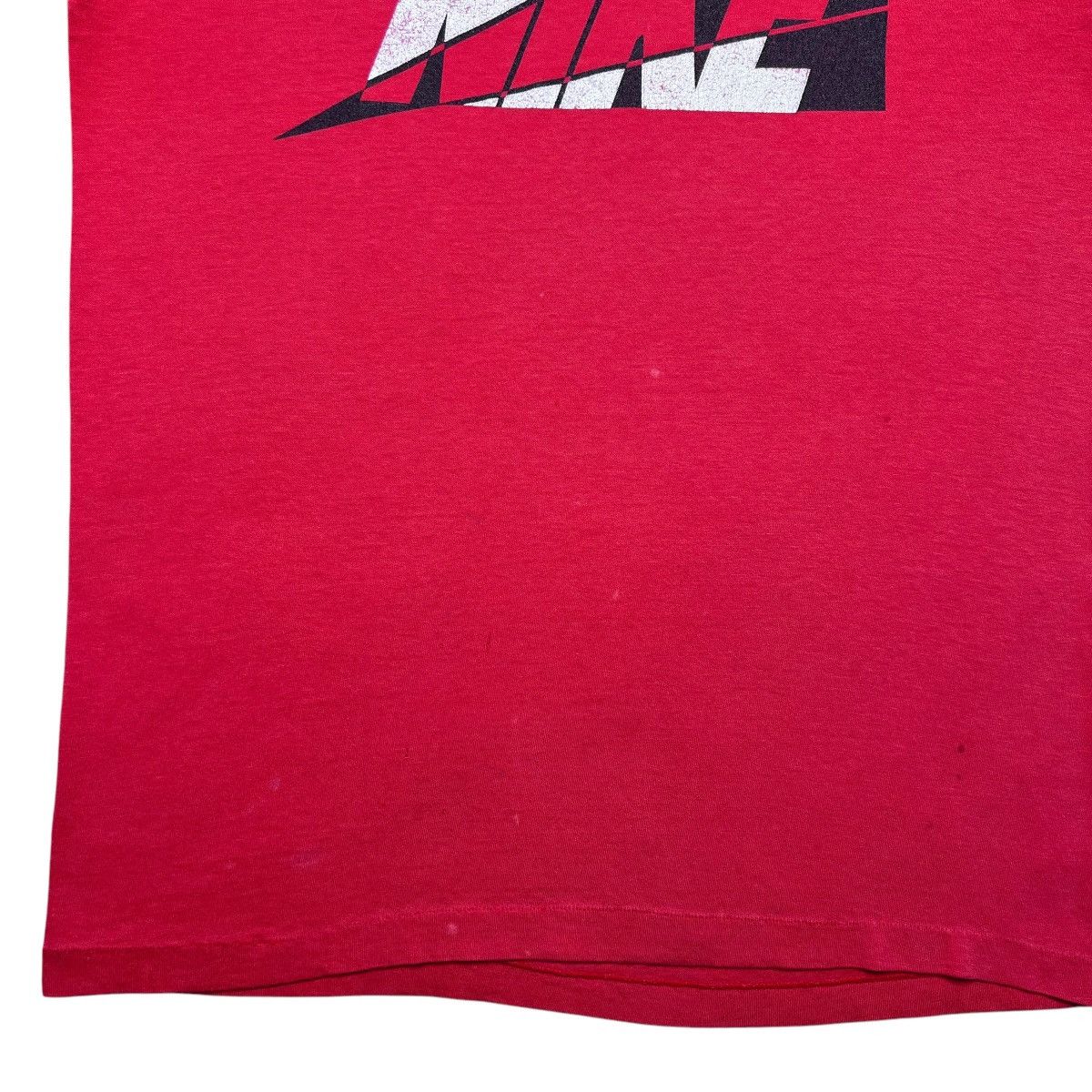 Nike × Vintage 1980s Nike Spell Out Graphic Red Cotton Polyester Blend Tee Size US L / EU 52-54 / 3 - 8 Thumbnail