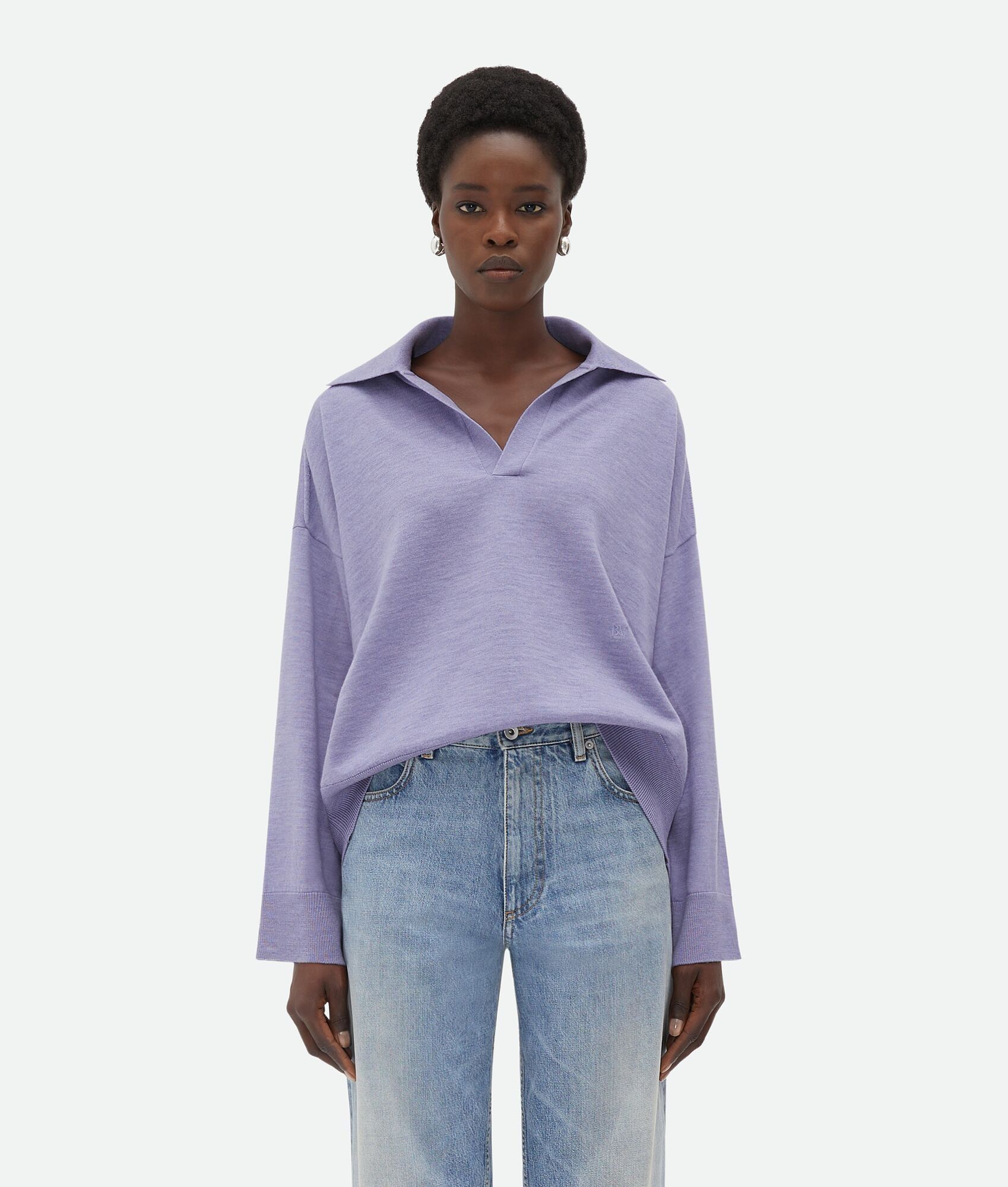 Bottega Veneta o1bcso1str0225 Light Wool Polo Shirt in Purple Size L / US 10 / IT 46 - 1 Thumbnail