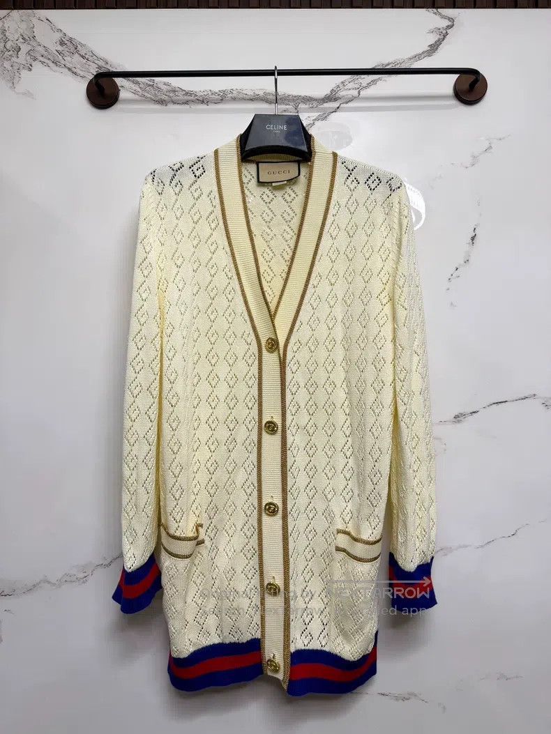 Gucci Guicci Beige diamond knitted cardigan Size S / US 4 / IT 40 - 1 Thumbnail