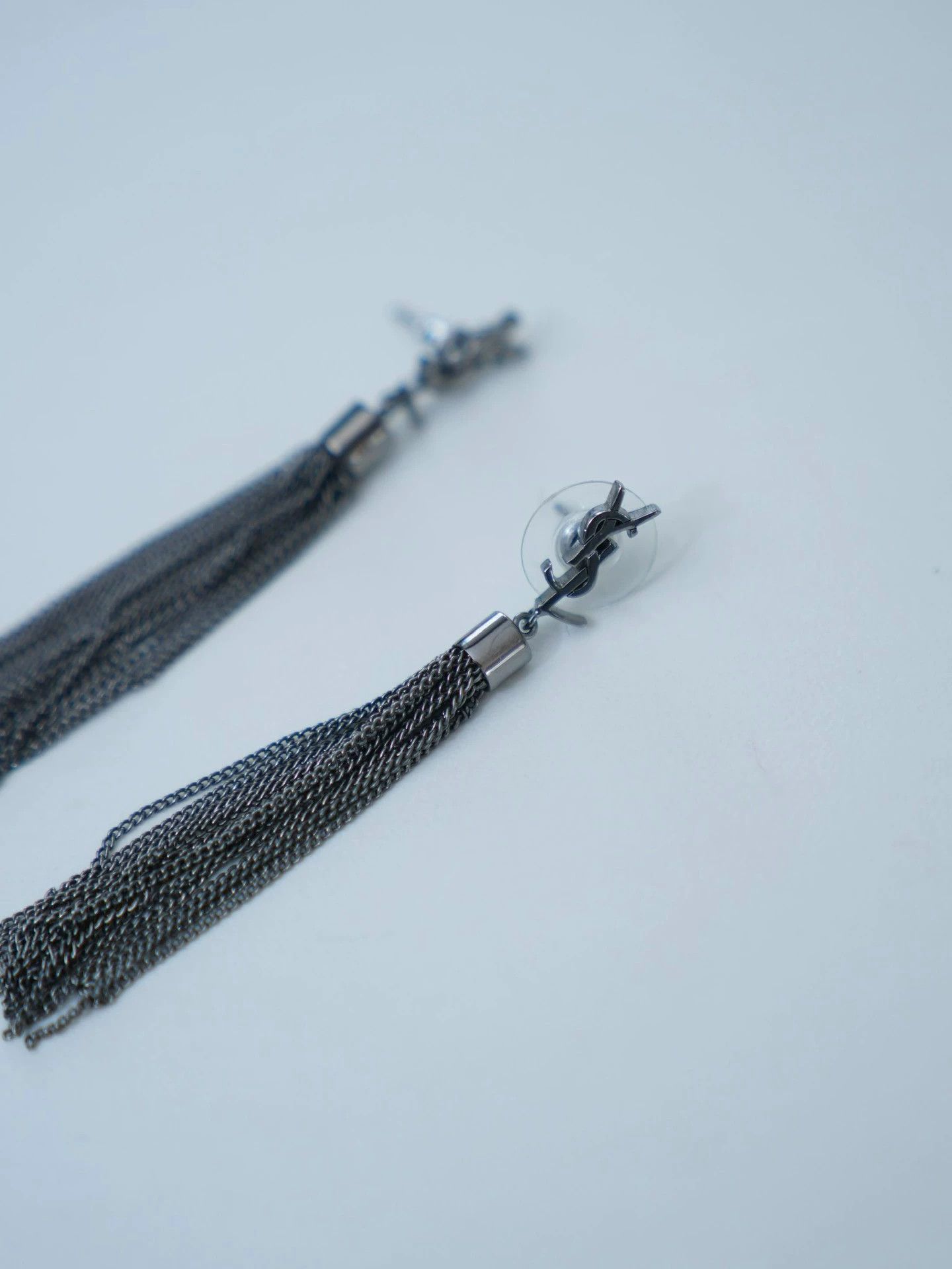 Yves Saint Laurent YSL Silver Letter Tassel Earrings Size ONE SIZE - 1 Thumbnail