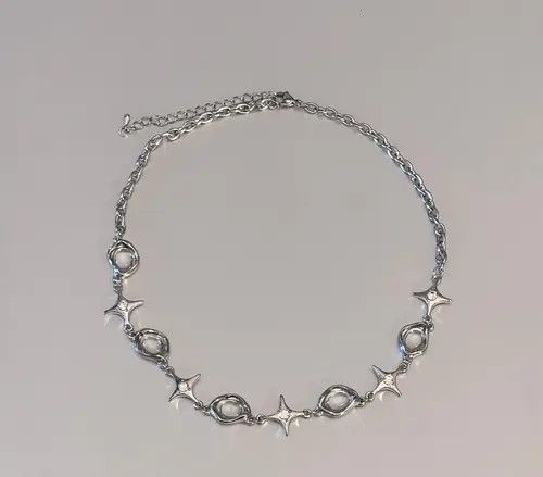 Jewelry Silver Star Link Chain Necklace, Modern Silver Jewelry Size ONE SIZE - 4 Thumbnail
