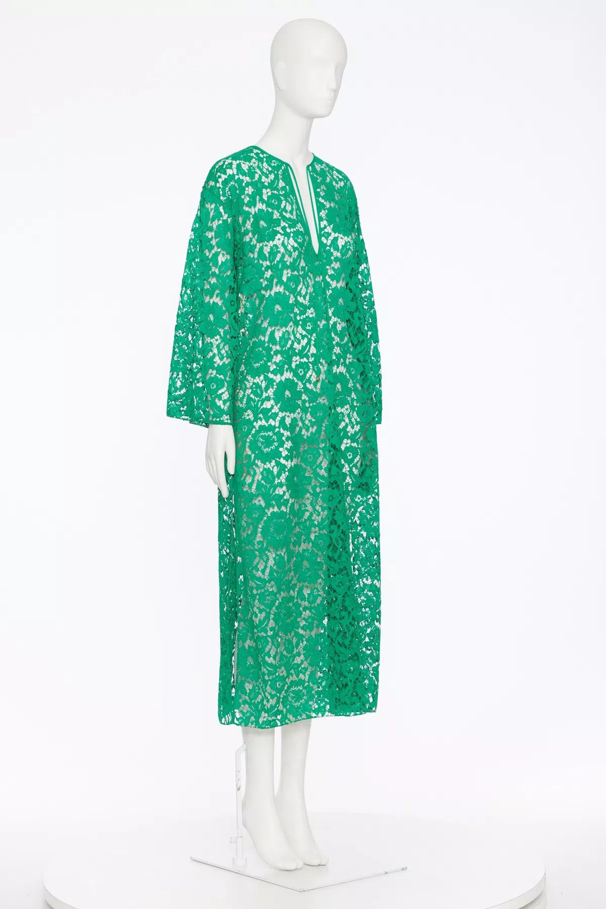 Valentino o1s1wg110925 Heavy Lace Kaftan Dress in Pure Green Size XS / US 0-2 / IT 36-38 - 3 Thumbnail