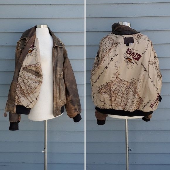 Vintage Vintage 90s y2k Brown Leather Distressed Punk Aviator Bomber Size US L / EU 52-54 / 3 - 2 Thumbnail