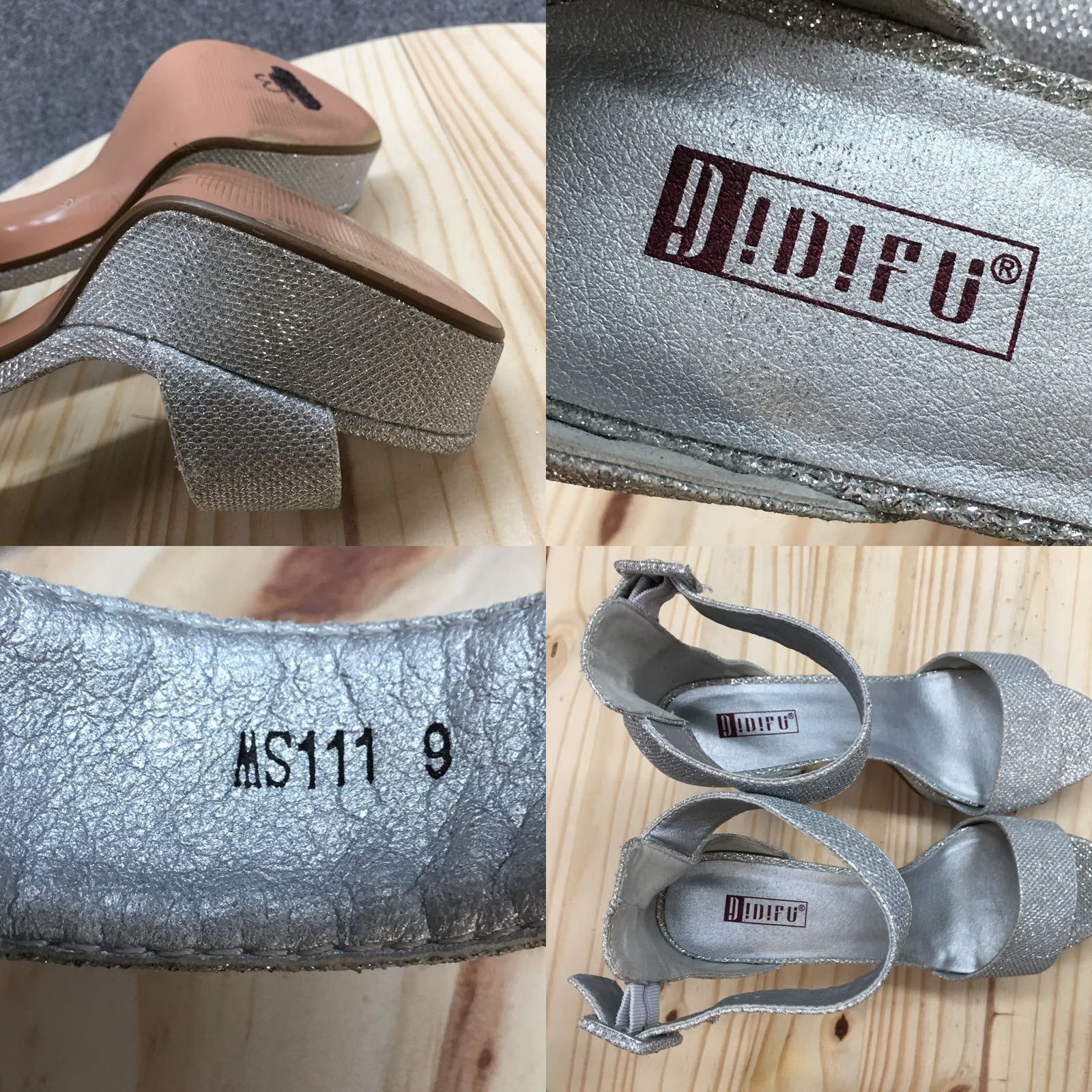 Vintage Idifu Heels Womens 9 Silver Fabric Strappy Platform Buckle Ankle Open Toe Casual Size US 9 / IT 39 - 9 Thumbnail