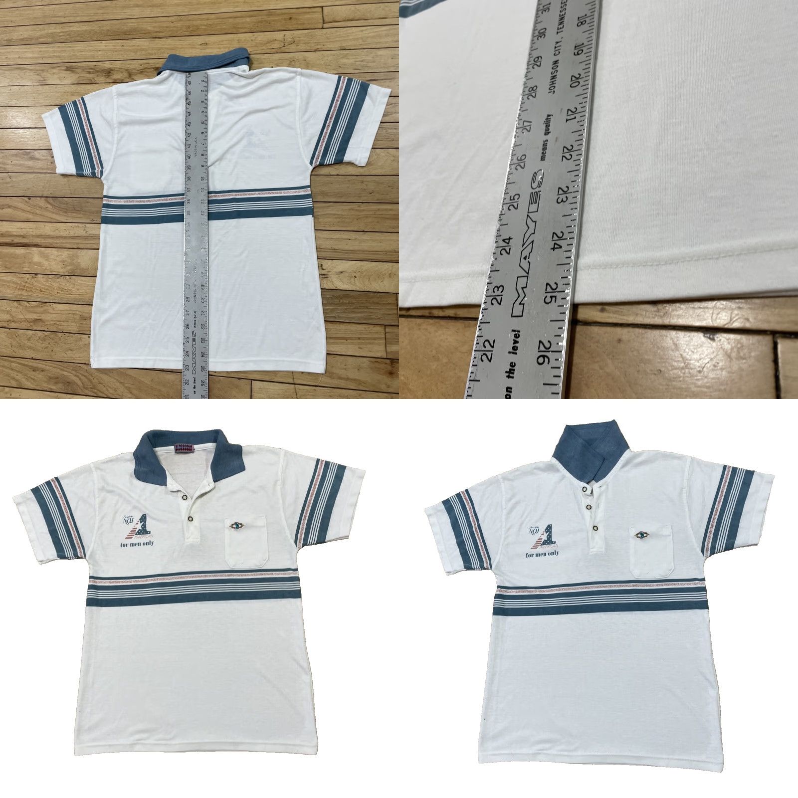 Vintage VINTAGE Polo Shirt Men M American Blue Cotton Blend Knit Button Short Sleeve Collared Geometric Graphic Spellout Classic Stretch Famous 90s? Size US M / EU 48-50 / 2 - 8 Thumbnail