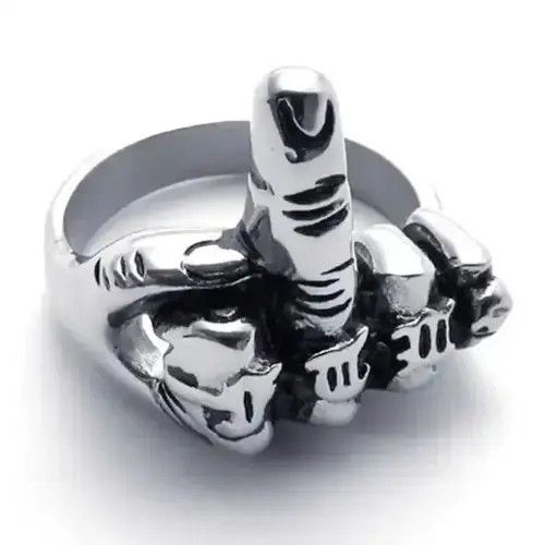 Vintage Trend Vertical Middle Finger Pattern Jewelry Ring in Silver, Men's