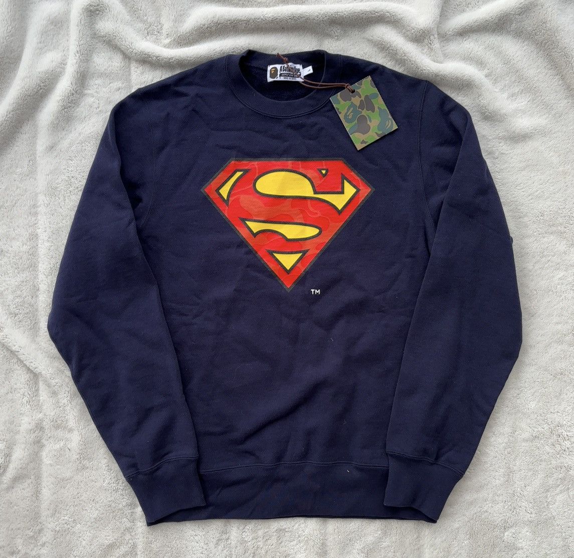 Bape Bape x DC Superman Navy Crewneck Size US L / EU 52-54 / 3 - 1 Thumbnail