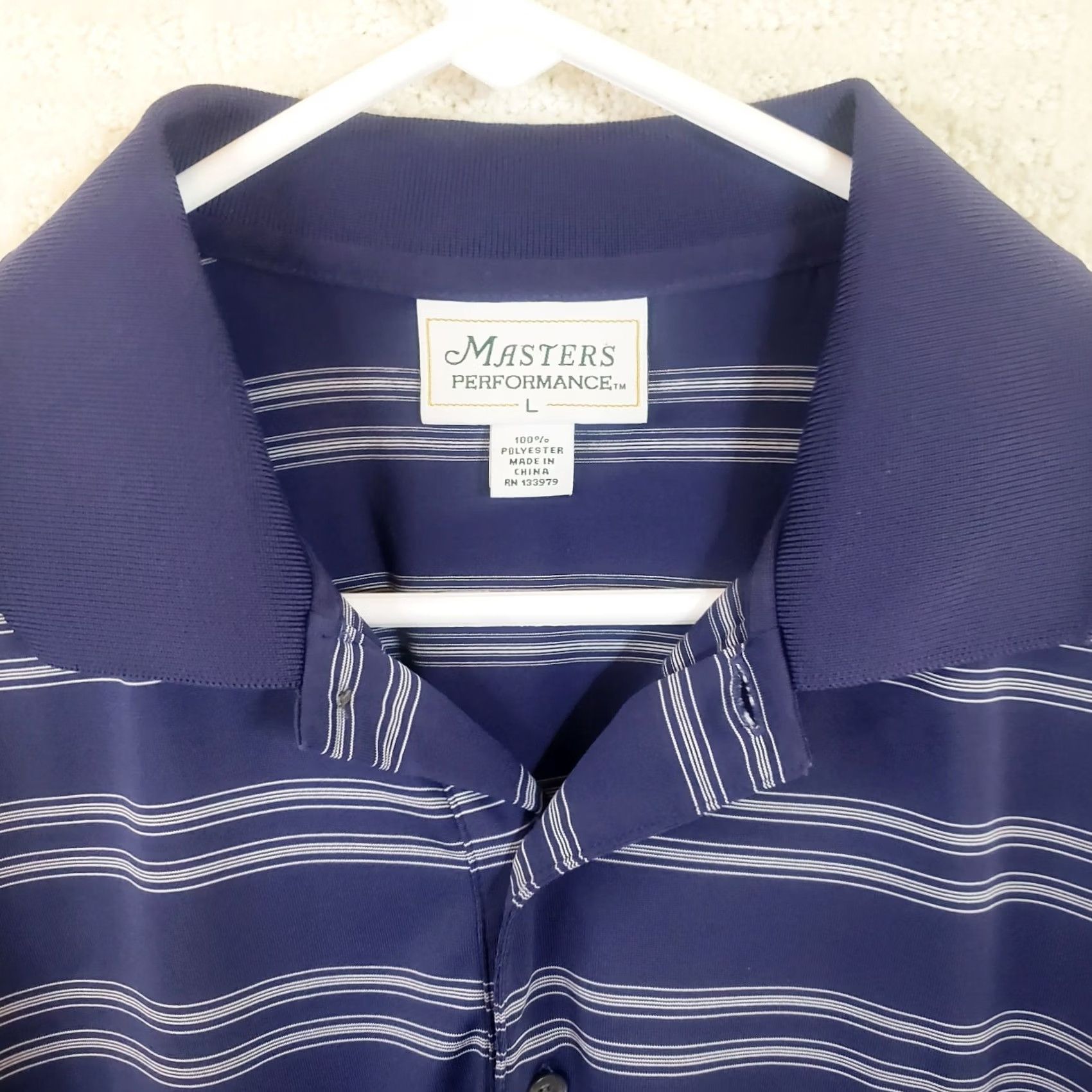 Vintage Masters Performance Golf Polo Shirt Mens L Blue Striped Short Sleeve Embroidery Size US L / EU 52-54 / 3 - 4 Thumbnail