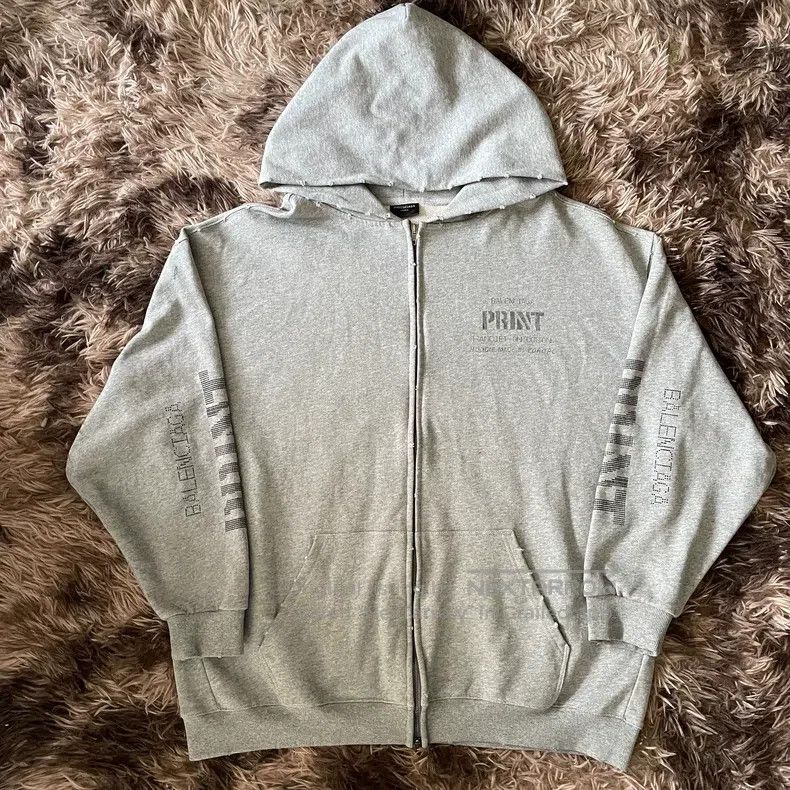 Balenciaga Balenciaga Grey Ripped Letter Hoodie Size US L / EU 52-54 / 3 - 1 Thumbnail