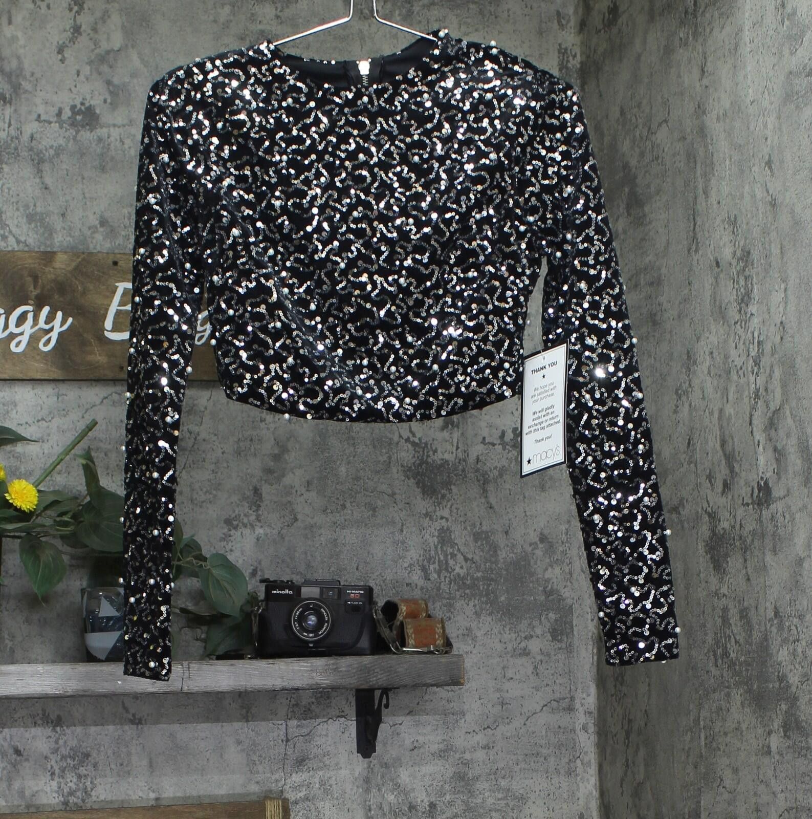 Other Nwt Alex & Sophia Sequin Velvet Top Charcoal Black 2xs Size XXS / US 00 / IT 34 - 1 Thumbnail