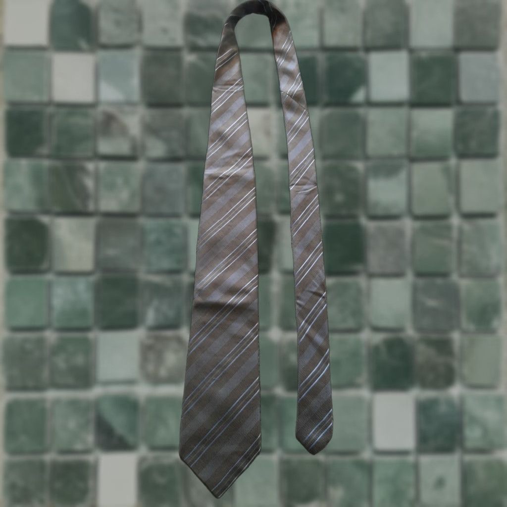 Vintage Marco Cellini Gray Blue Striped Tie Adult Mens Classic 57"-60" Silk Adjustable Knot Logo Handmade Silk Tie Men’s Size ONE SIZE - 1 Thumbnail