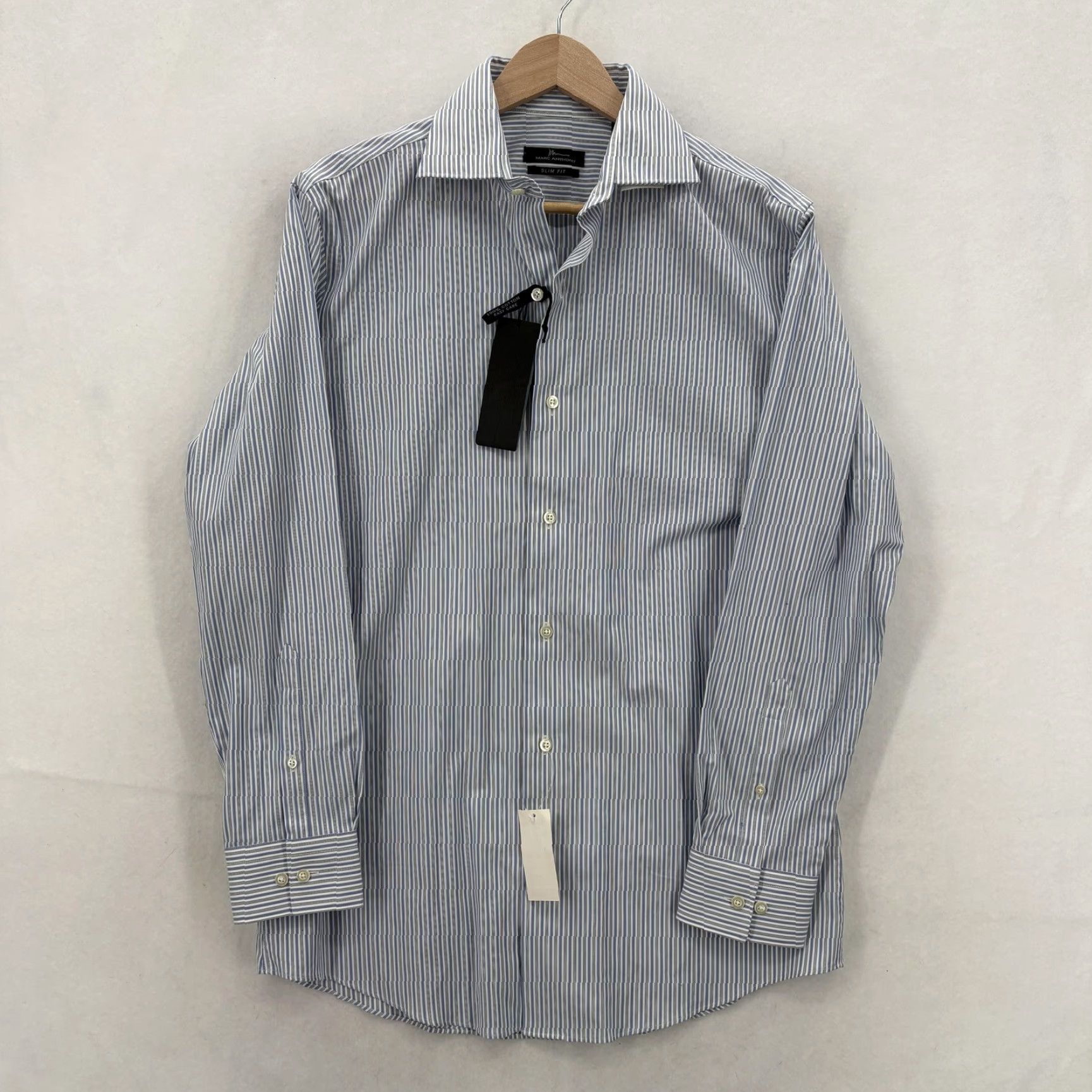 Marcs Marc Anthony Dress Shirt Mens 15.5 Slim 32/33 Blue Stripe Easy Care Business Shirt Mens Size 42R - 2 Thumbnail