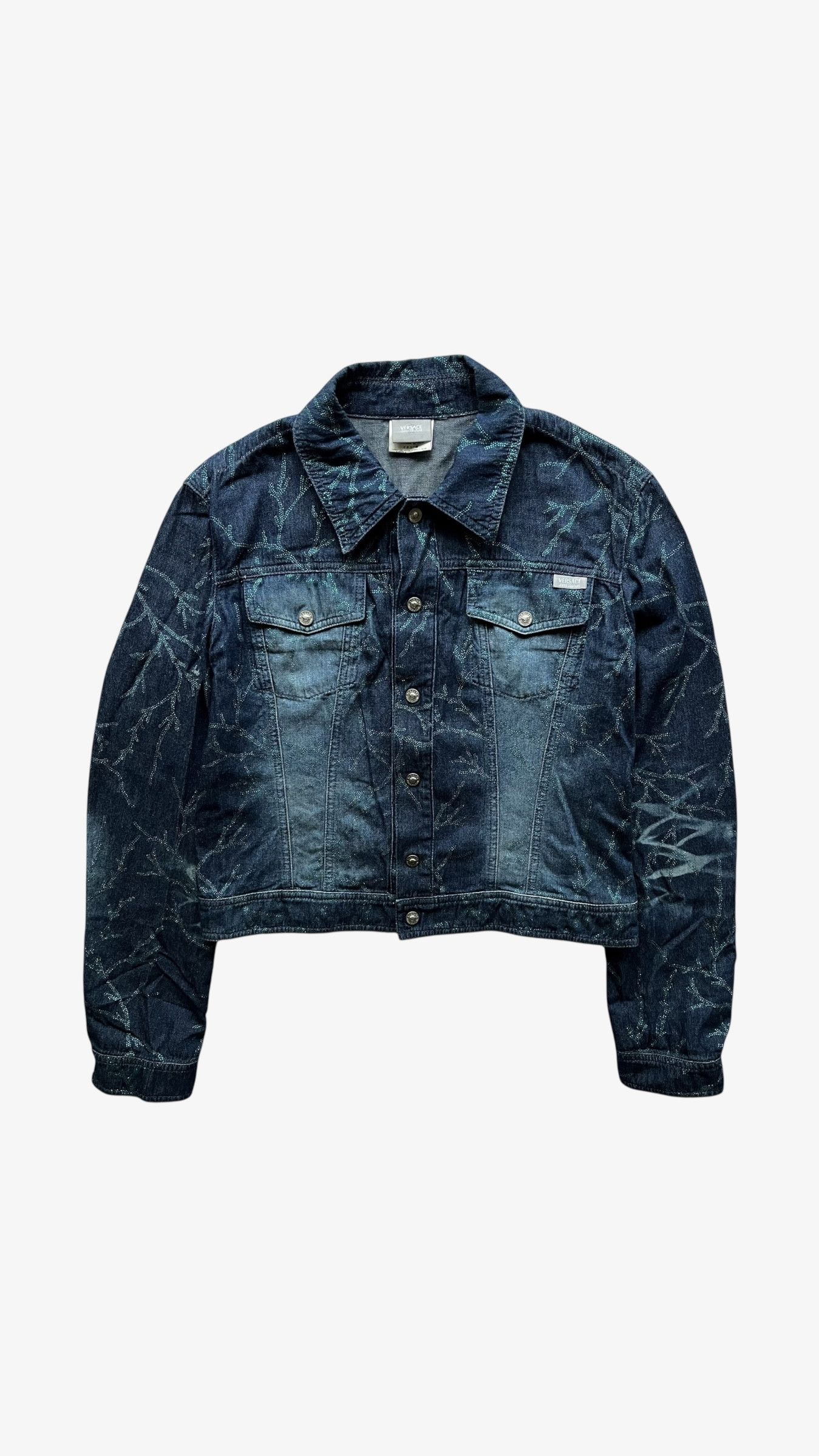 Versace Vintage 90s Women's Versace Sequin Tree Branch Denim Jacket Size S / US 4 / IT 40 - 1 Thumbnail