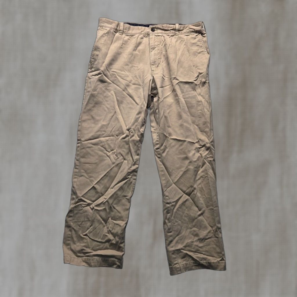 Izod IZOD Saltwater Stretch Chino Pants Beige Slim Fit Flat Front Men 36 Regular 30in Pockets Casual 90s City Preppy Mens Size US 36 / EU 52 - 1 Thumbnail