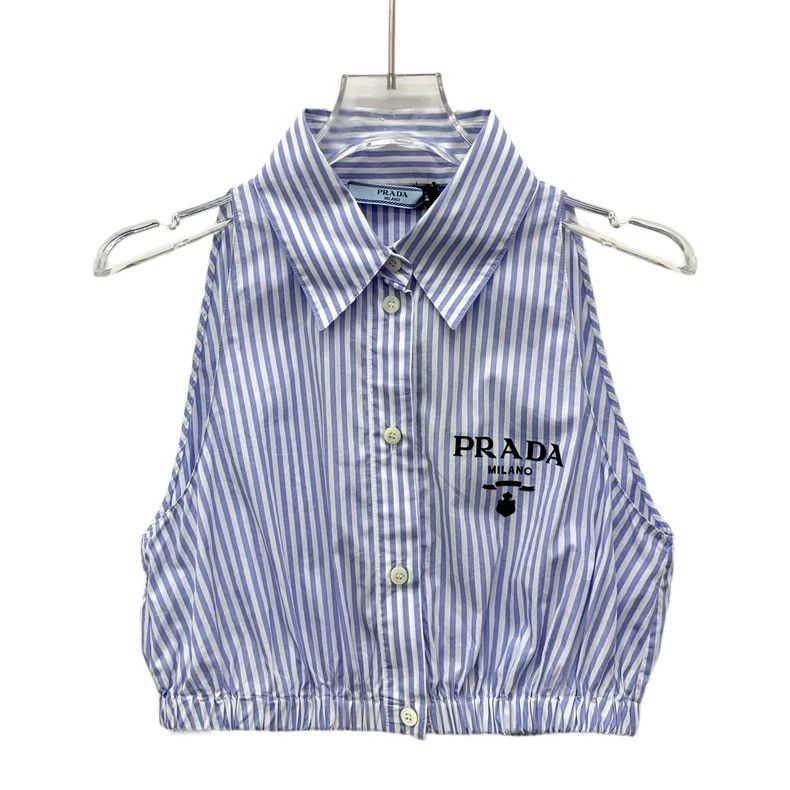 Prada Prada Blue and white vertical stripe classic logo vest shir Size S / US 4 / IT 40 - 1 Thumbnail