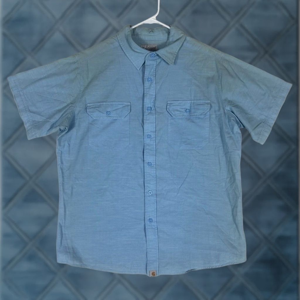 Carhartt Carhartt Short Sleeve Button Up Polo Shirt Mens XL 100% Cotton Blue Work STAINED Size US XL / EU 56 / 4 - 1 Thumbnail