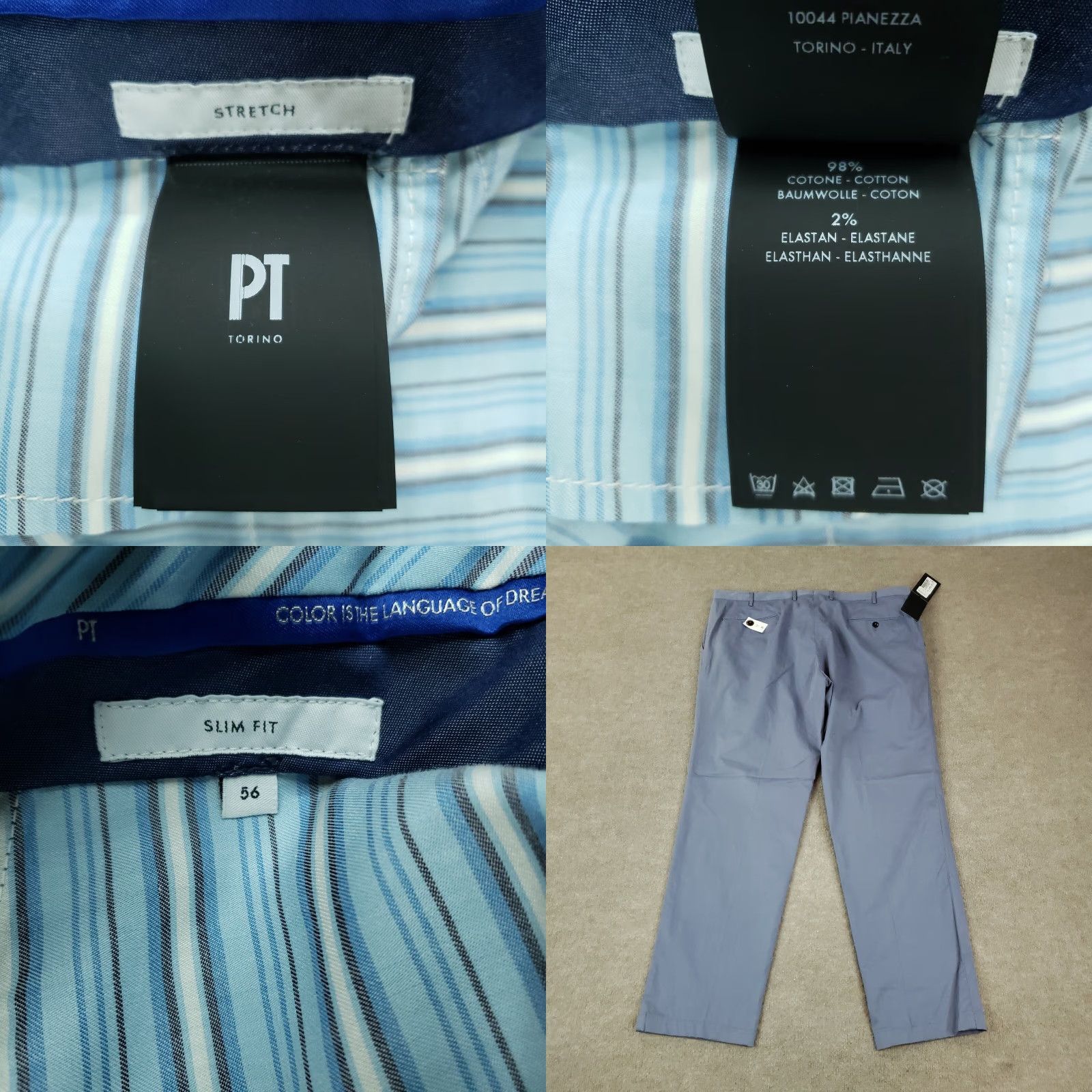 PT Torino PT Torino Pants Mens 40x31 Blue Chino Slim Fit Stretch Straight Casual Pockets Size US 40 / EU 56 - 8 Thumbnail