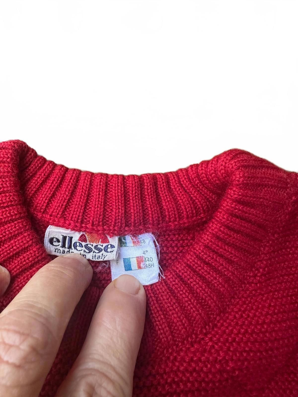 Designer Vintage Ellesse Made in Italy Red Diamond-Knit Sweater Size M / US 6-8 / IT 42-44 - 4 Thumbnail