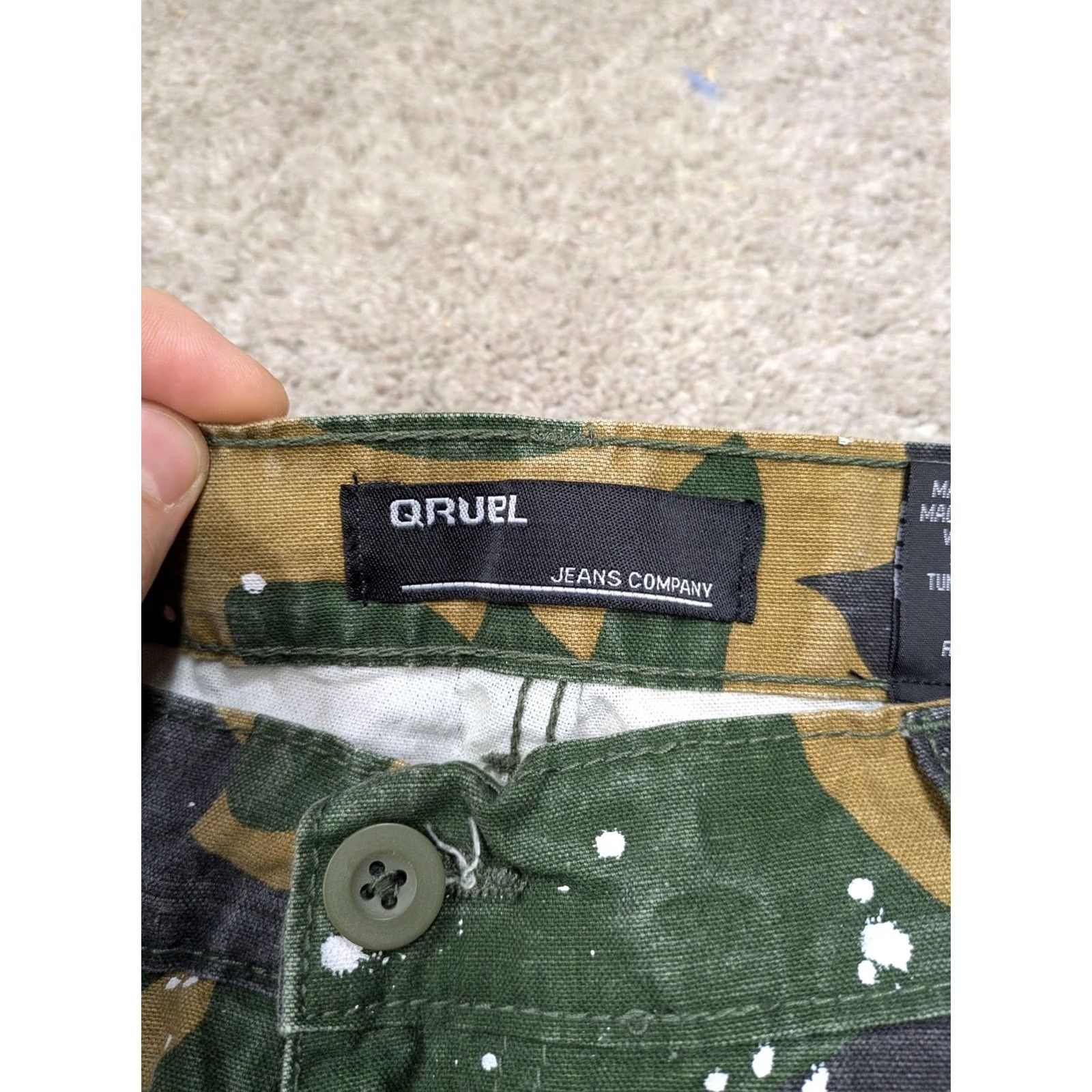 Vintage QRUEL Pants Mens 38x30 Green Camo Chino Straight Leg Canvas Paint Splatter Size US 38 / EU 54 - 4 Thumbnail