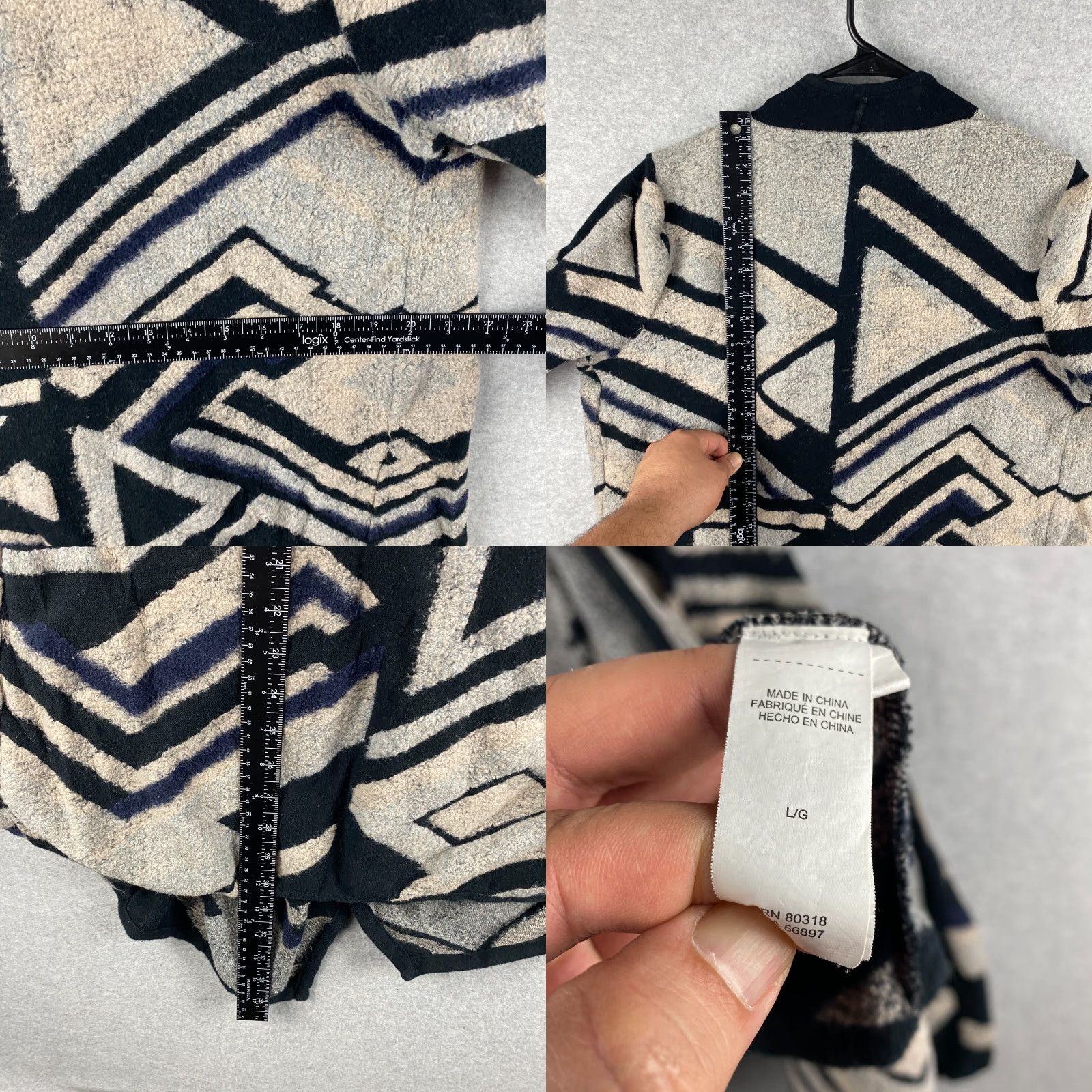 Lucky Brand Lucky Brand Cardigan Sweater Womens L Multicolor Geometric Open Front Round Neck Long Sleeve Pullover Regular Fit Machine Washable Size L / US 10 / IT 46 - 8 Thumbnail