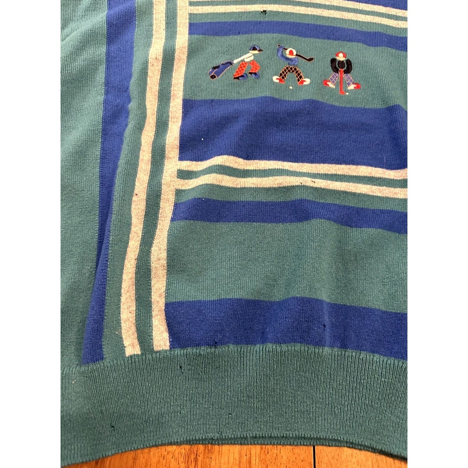 Vintage VINTAGE Amana Woolen Mills Golf Art Lambswool Knit Sweater Large Green Made In Scotland Crew Neck Pullover Mens Size US L / EU 52-54 / 3 - 6 Thumbnail