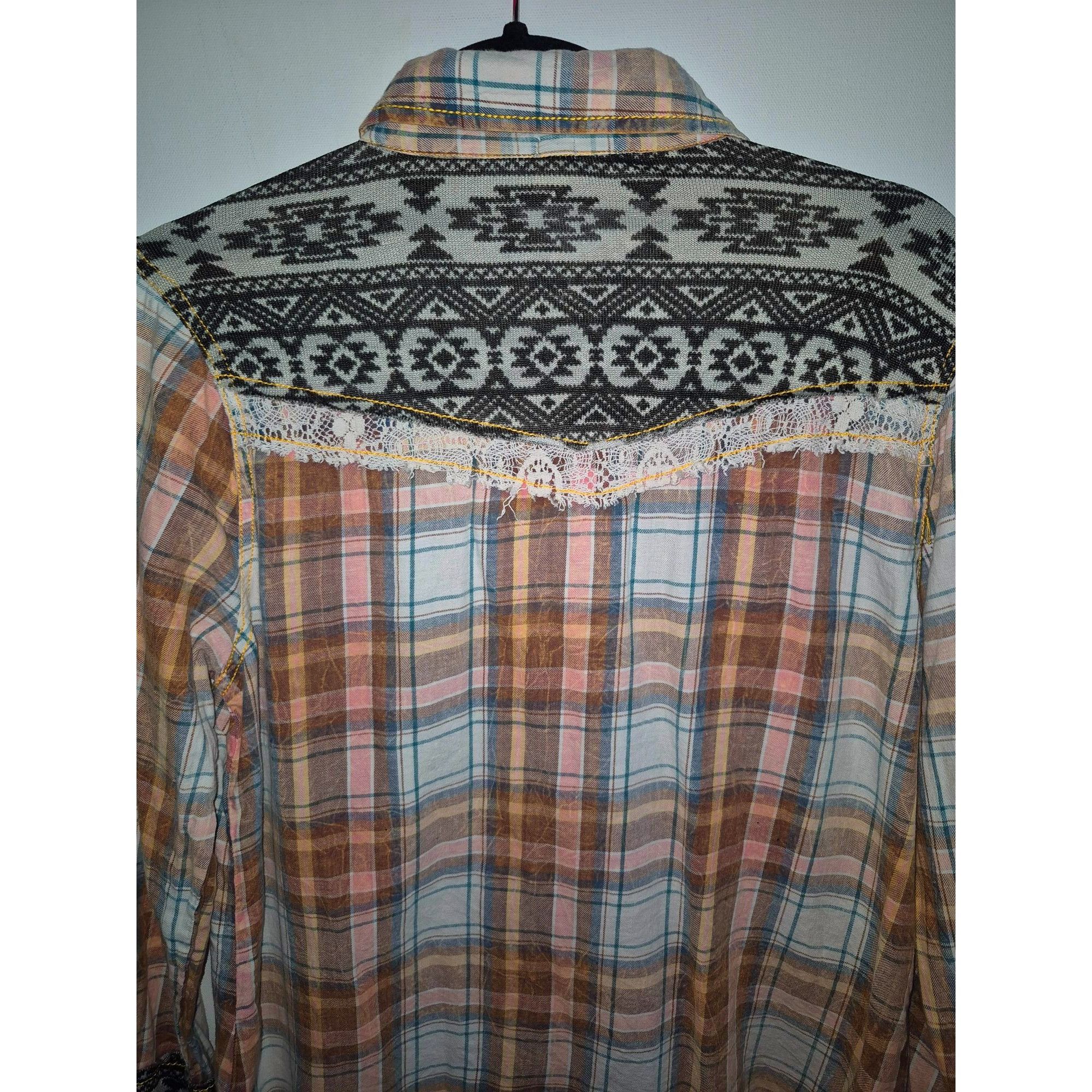 Vintage Gimmiks BKE Womens Plaid Button-Up Shirt Lace Aztec Small Size S / US 4 / IT 40 - 7 Thumbnail