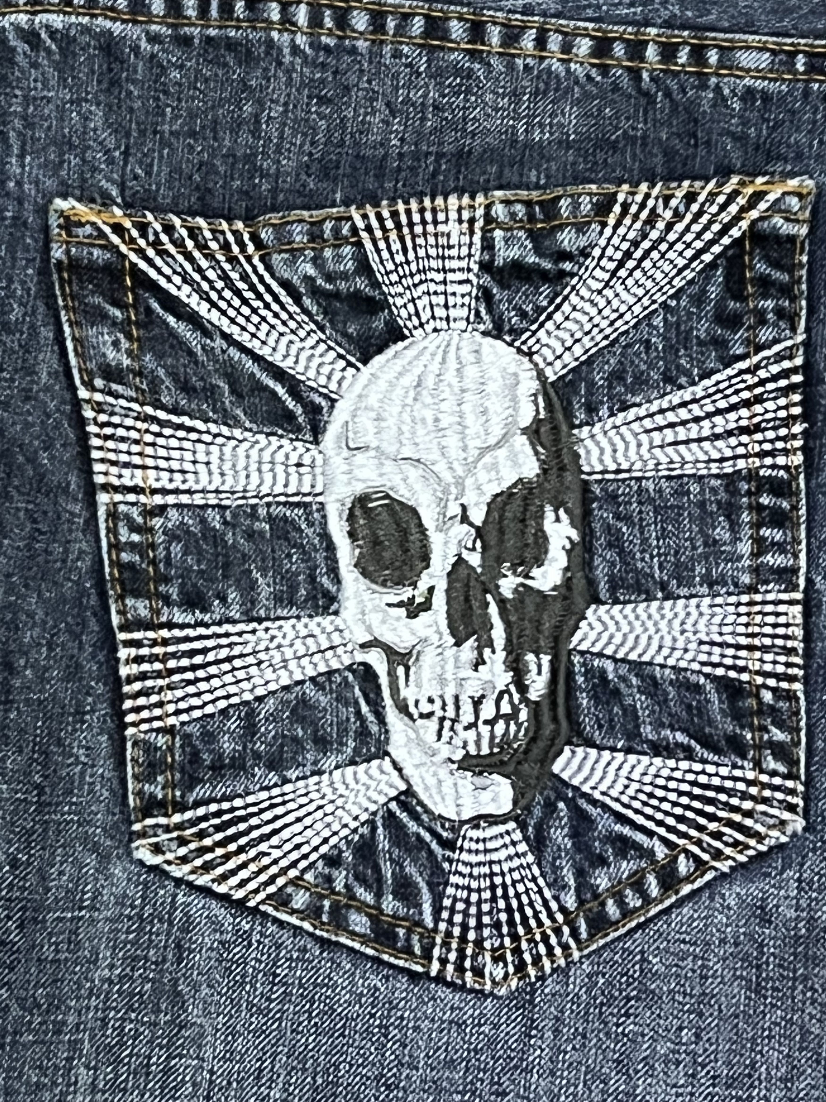 Seditionaries Skull Embroidery Rhinestone Sunburst Punk Denim Shorts Size US 30 / EU 46 - 4 Thumbnail