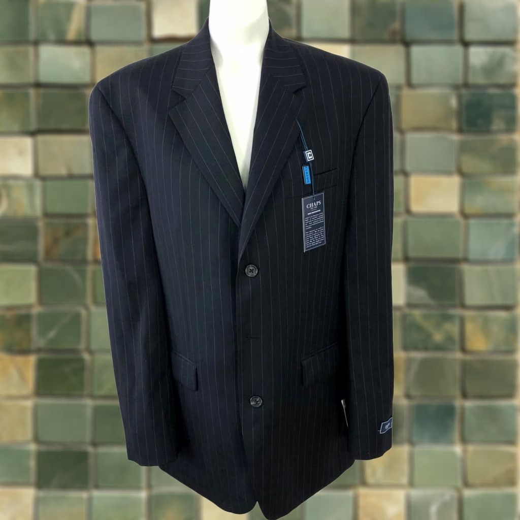 Chaps Chaps Suit Jacket Navy Pinstripe Wool 42 Long Wool Read Mens Coat & Suit Jacket With Inner Pockets Size 42R - 1 Thumbnail