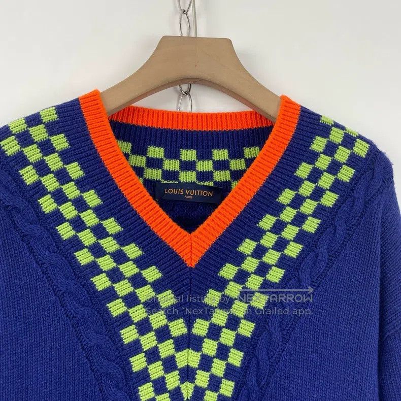 Louis Vuitton Louis Vuitton Blue checkerboard arm logo jacquard knit swe Size US XS / EU 42 / 0 - 4 Thumbnail